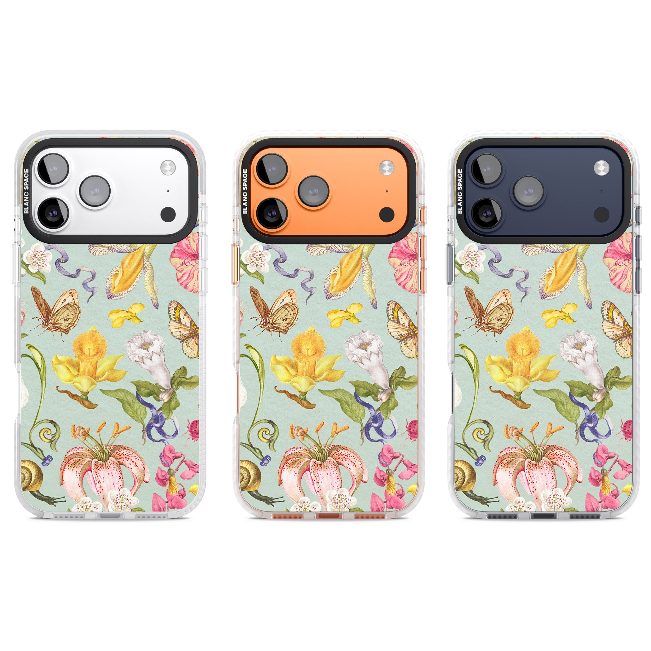 Blue Vintage Painted Flowers iPhone 17 Pro Impact Clear Phone Case APT Impact Protection