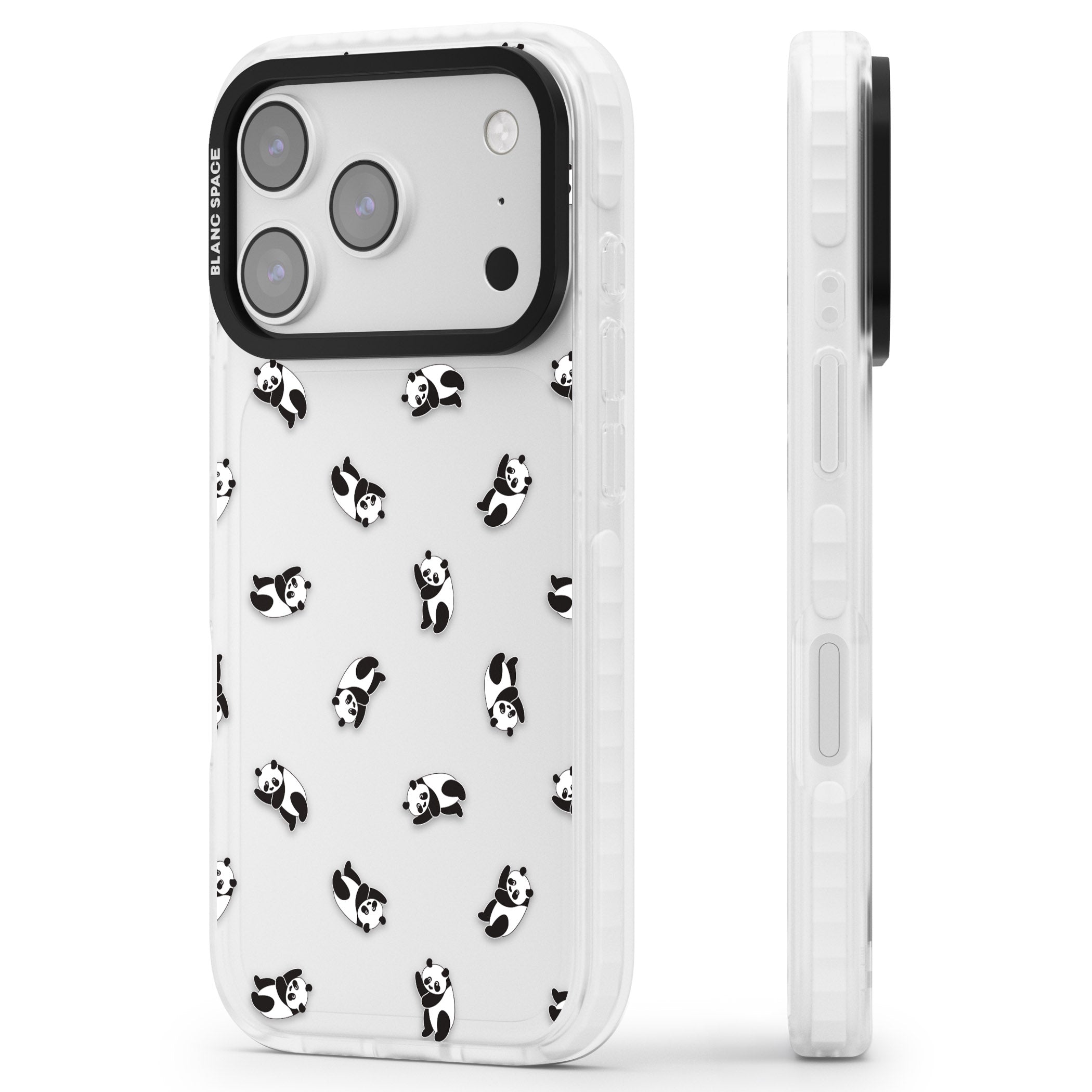 Tiny Panda Pattern iPhone 17 Pro Max Impact Clear Phone Case Side Profile