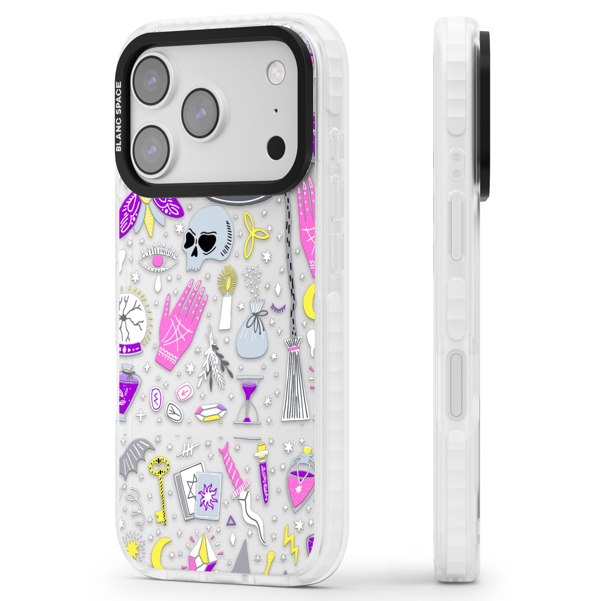 Black Magic Pattern iPhone 17 Pro Max Impact Clear Phone Case Side Profile