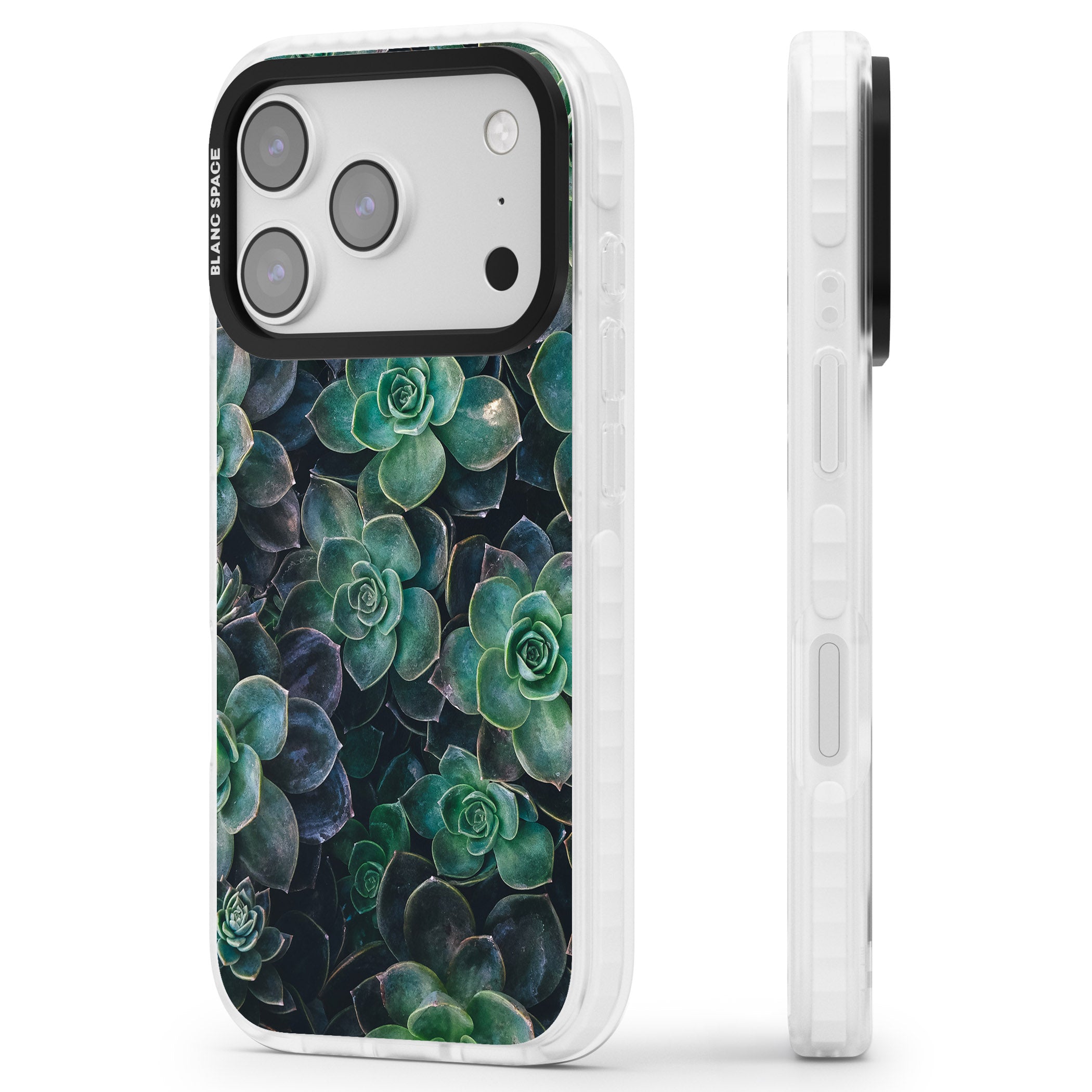 Succulent Bloom Botanical iPhone 17 Pro Impact Clear Phone Case Side Profile