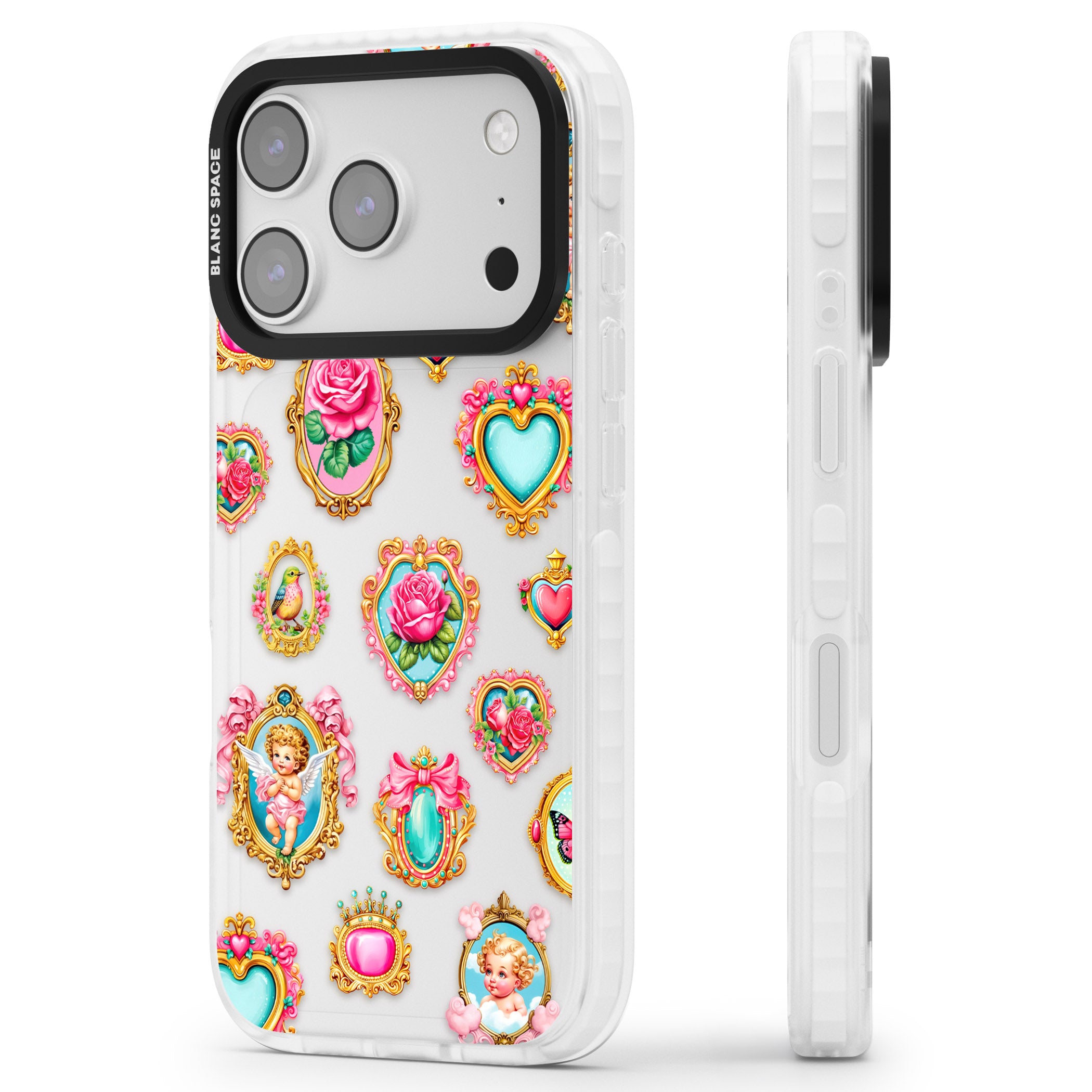 Angelcore Hearts Frames iPhone 17 Pro Max Impact Clear Phone Case Side Profile