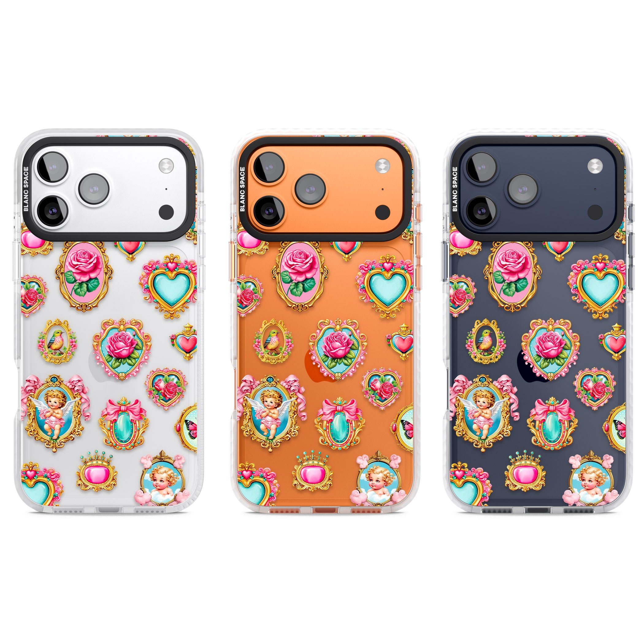 Angelcore Hearts Frames iPhone 17 Pro Impact Clear Phone Case APT Impact Protection