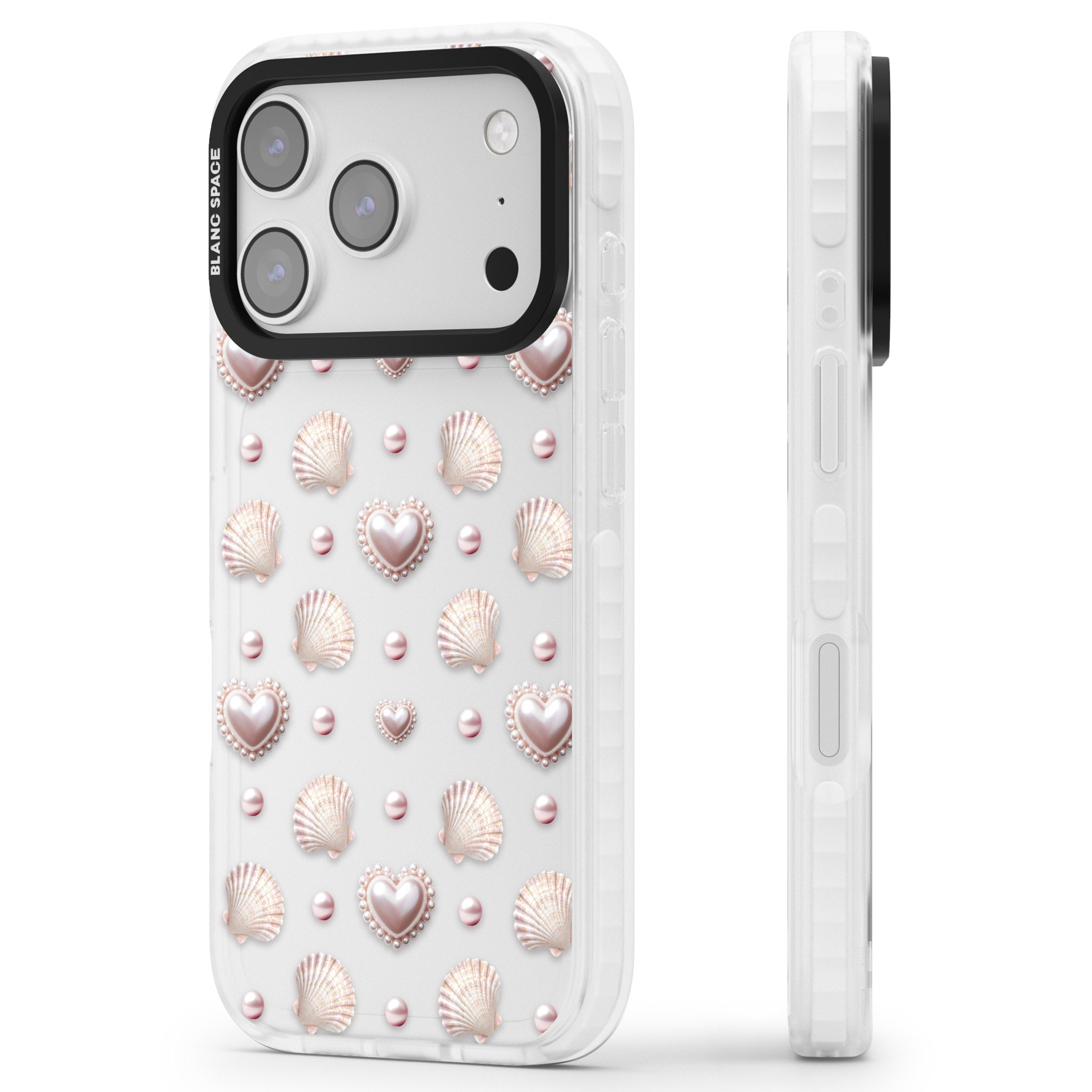 Pearl Hearts iPhone 17 Pro Impact Clear Phone Case Side Profile