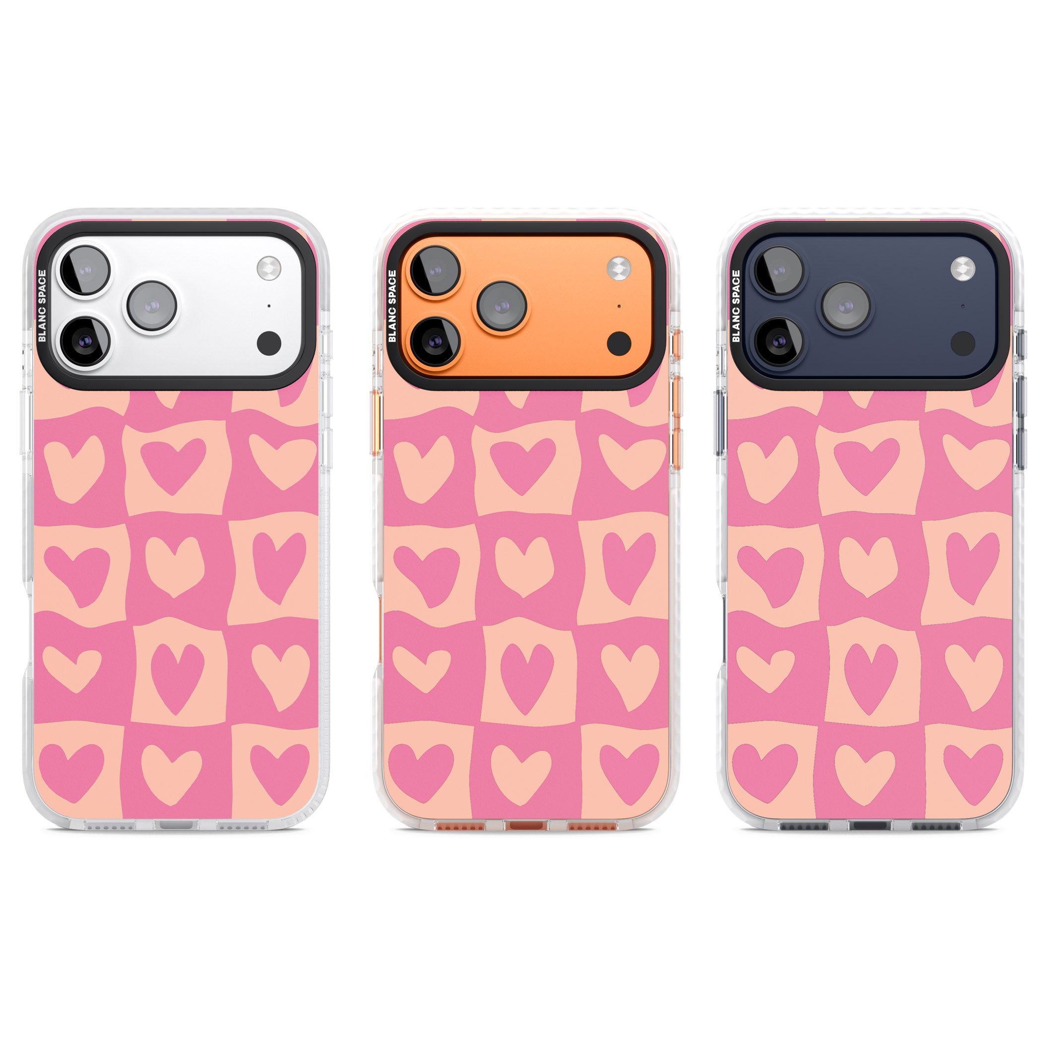 Pink Wavy Checked Hearts iPhone 17 Pro Impact Clear Phone Case APT Impact Protection