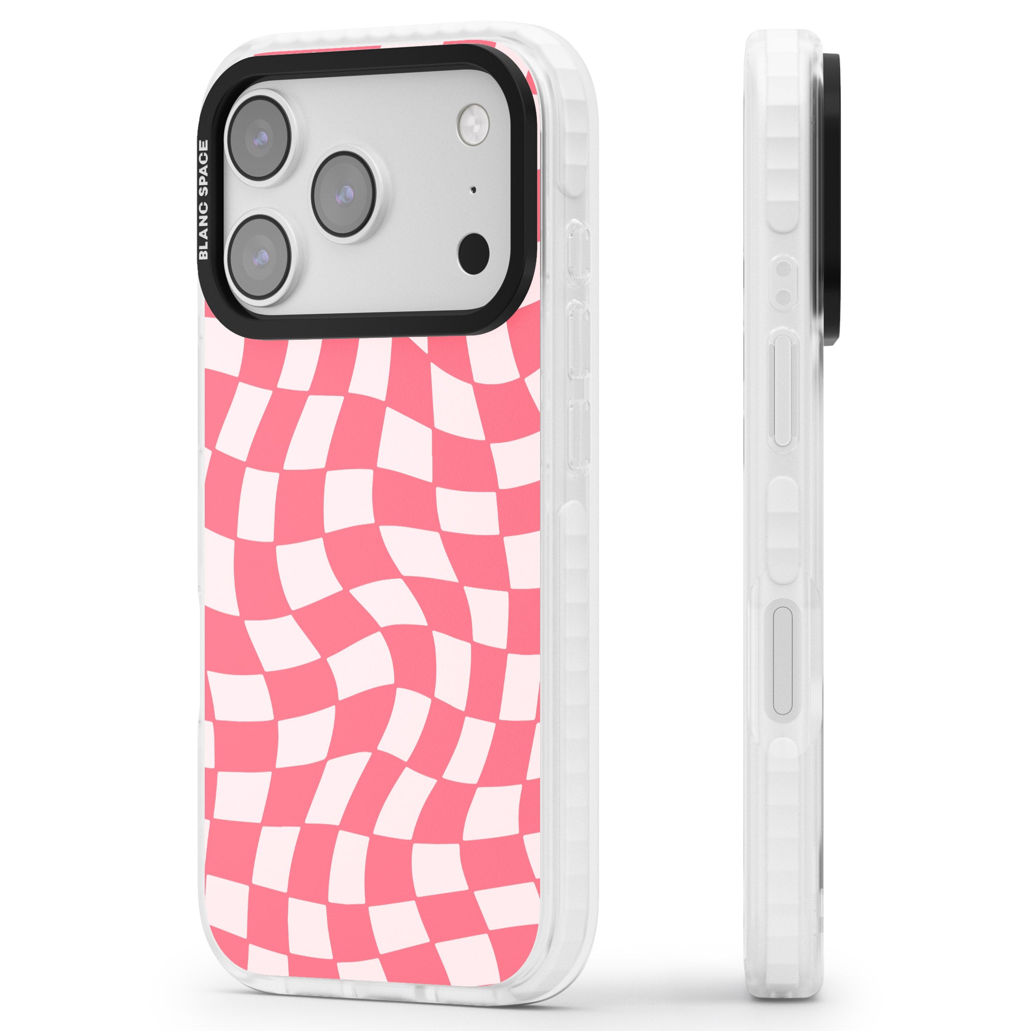 Pink Wavy Checked Pattern iPhone 17 Pro Impact Clear Phone Case Side Profile