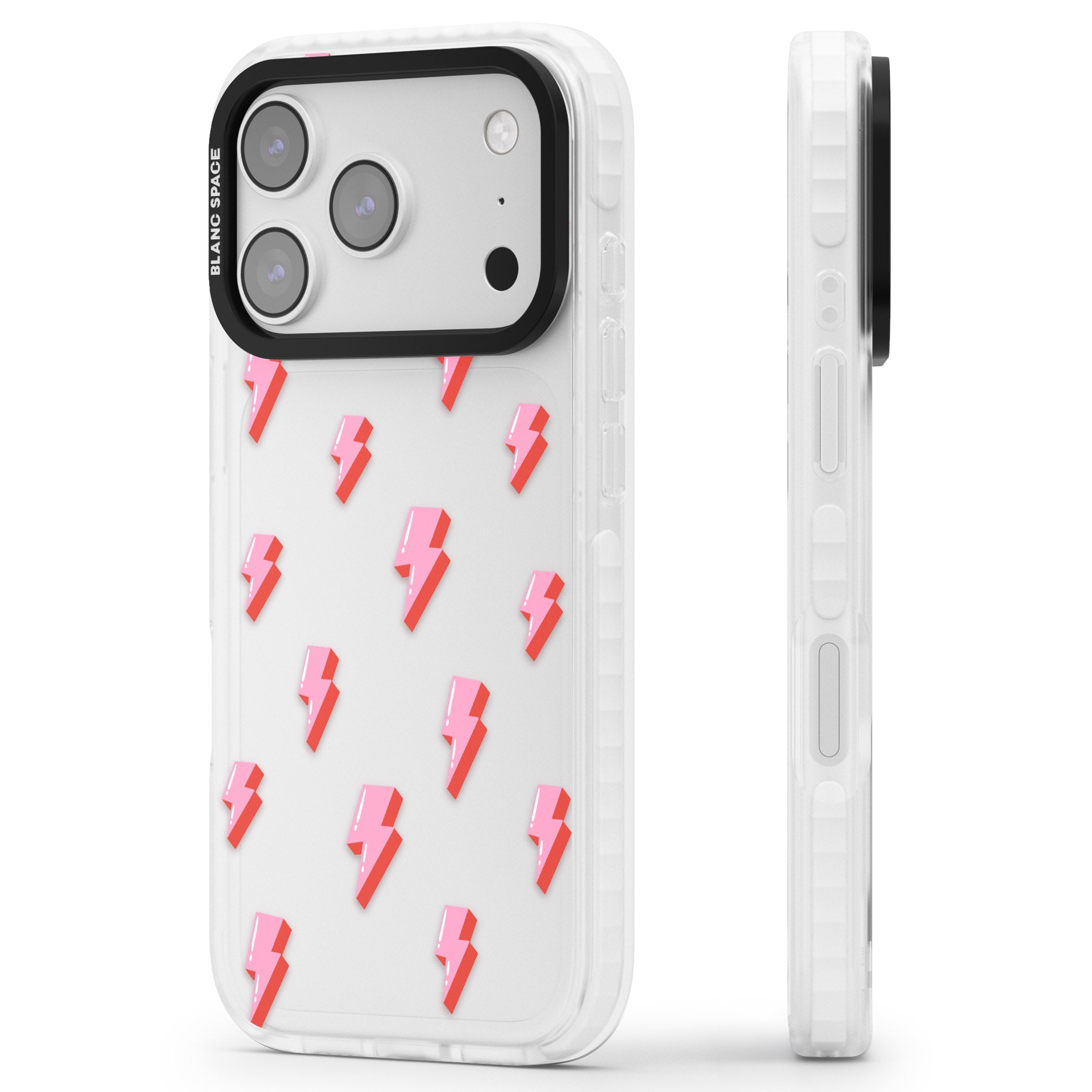Pink Bolt Pattern iPhone 17 Pro Impact Clear Phone Case Side Profile