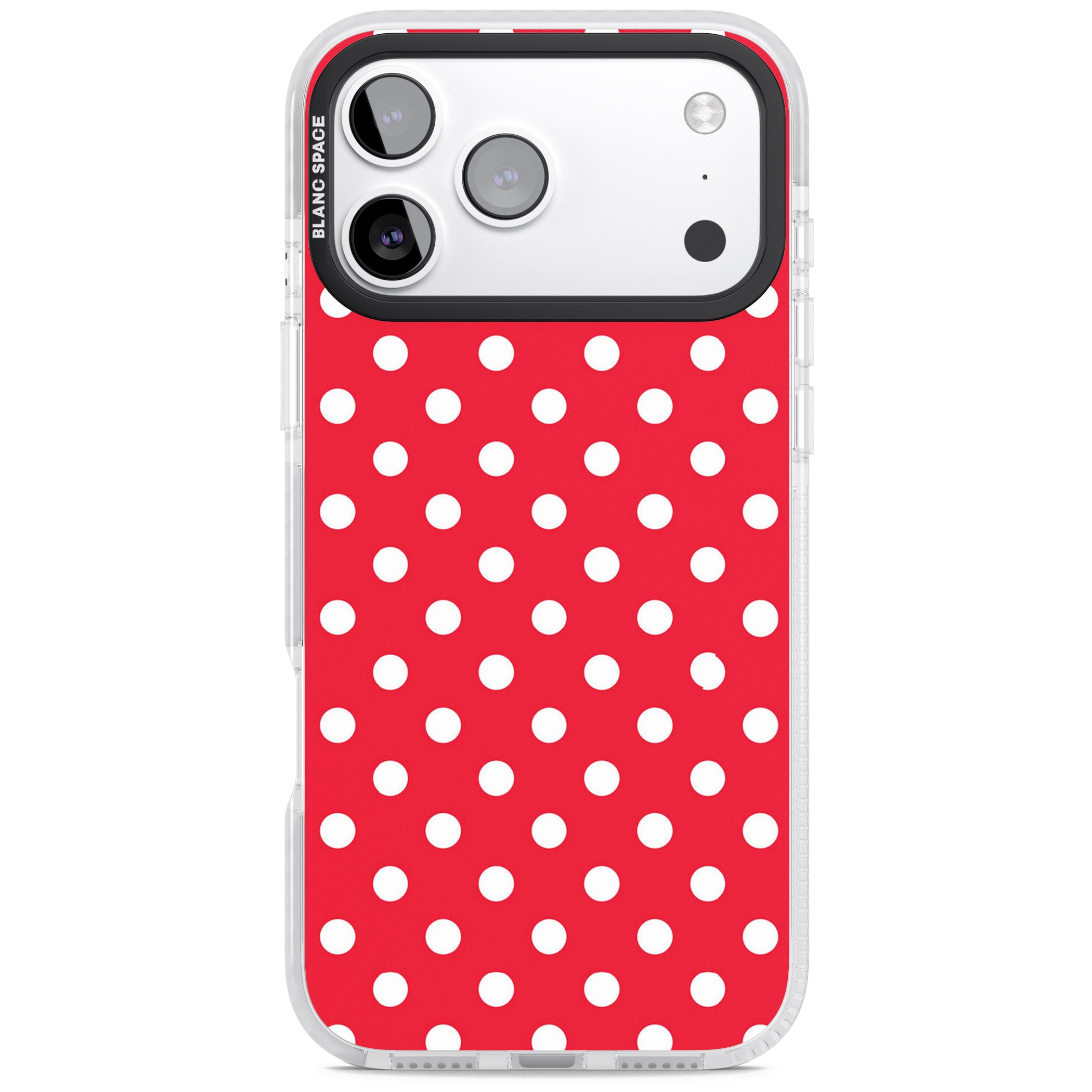 Designer Lava Red Polka Dot iPhone 17 Pro Max Impact Clear Phone Case