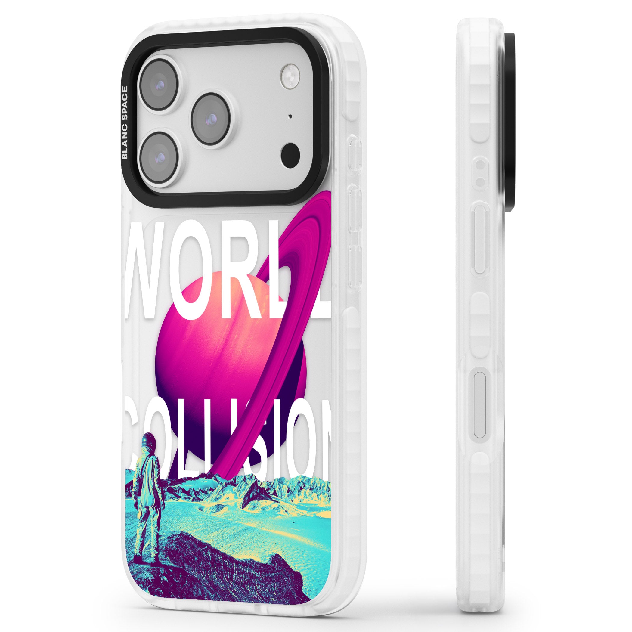 World Collision iPhone 17 Pro Impact Clear Phone Case Side Profile