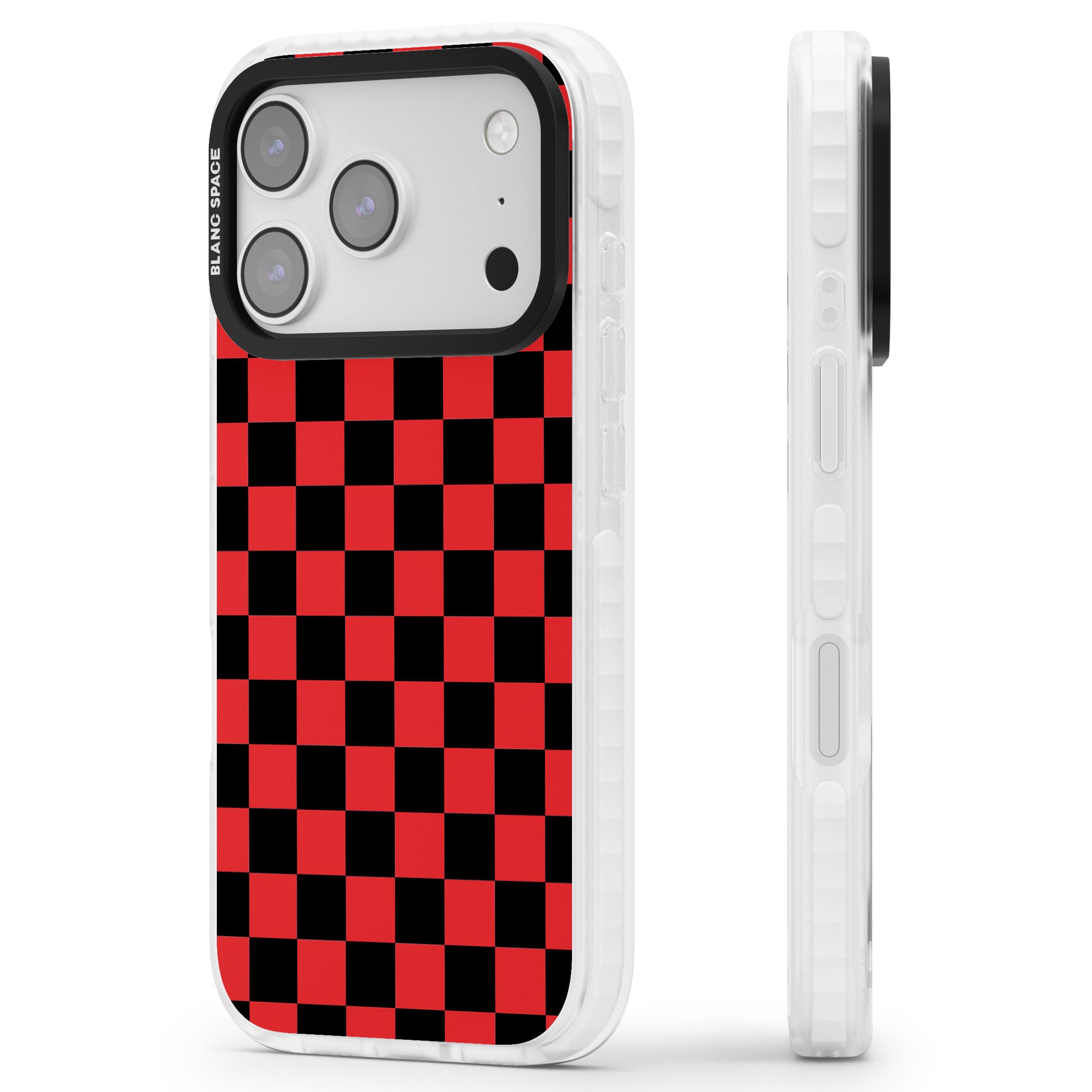 Red Black Checkered iPhone 17 Pro Impact Clear Phone Case Side Profile