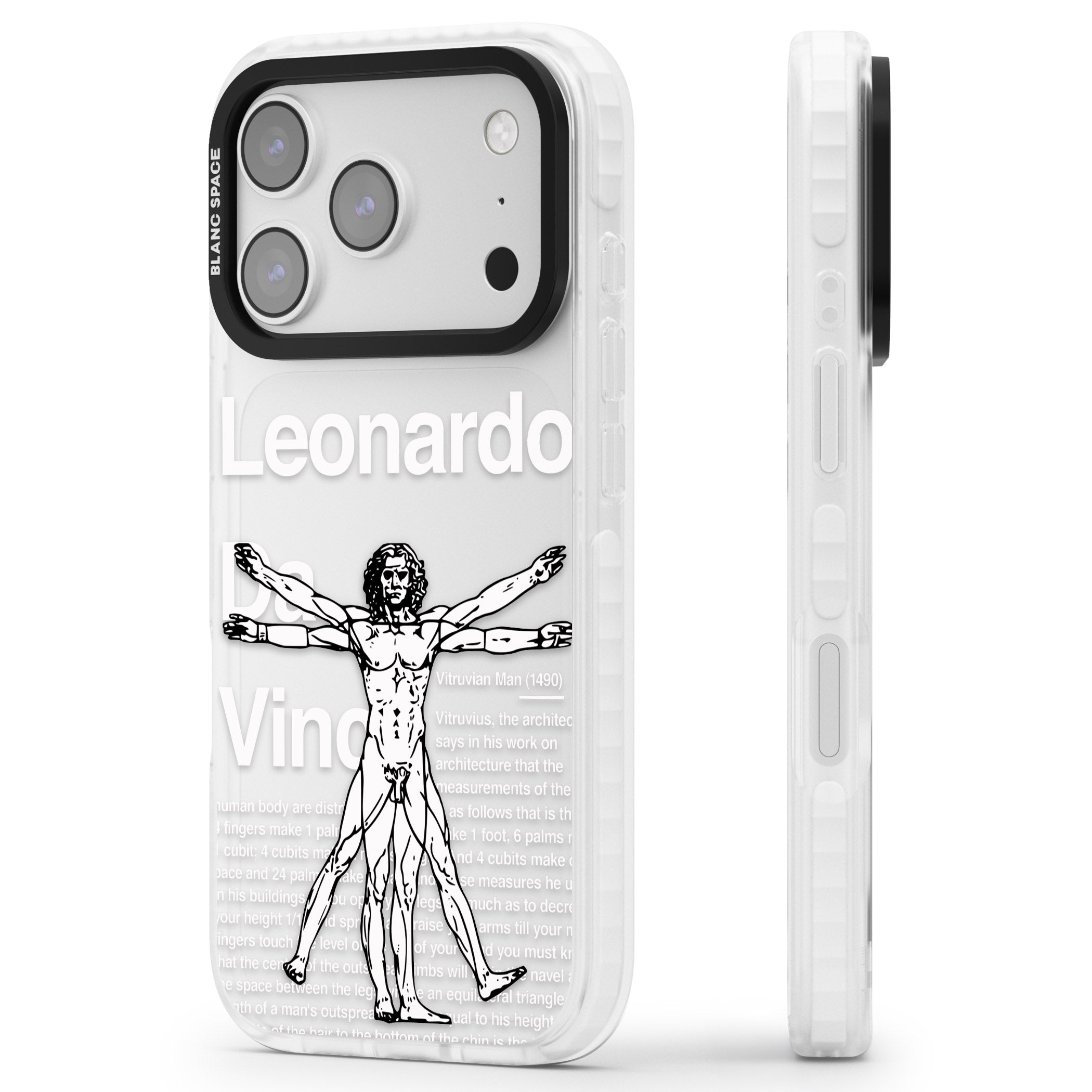 Vitruvian Man iPhone 17 Pro Max Impact Clear Phone Case Side Profile