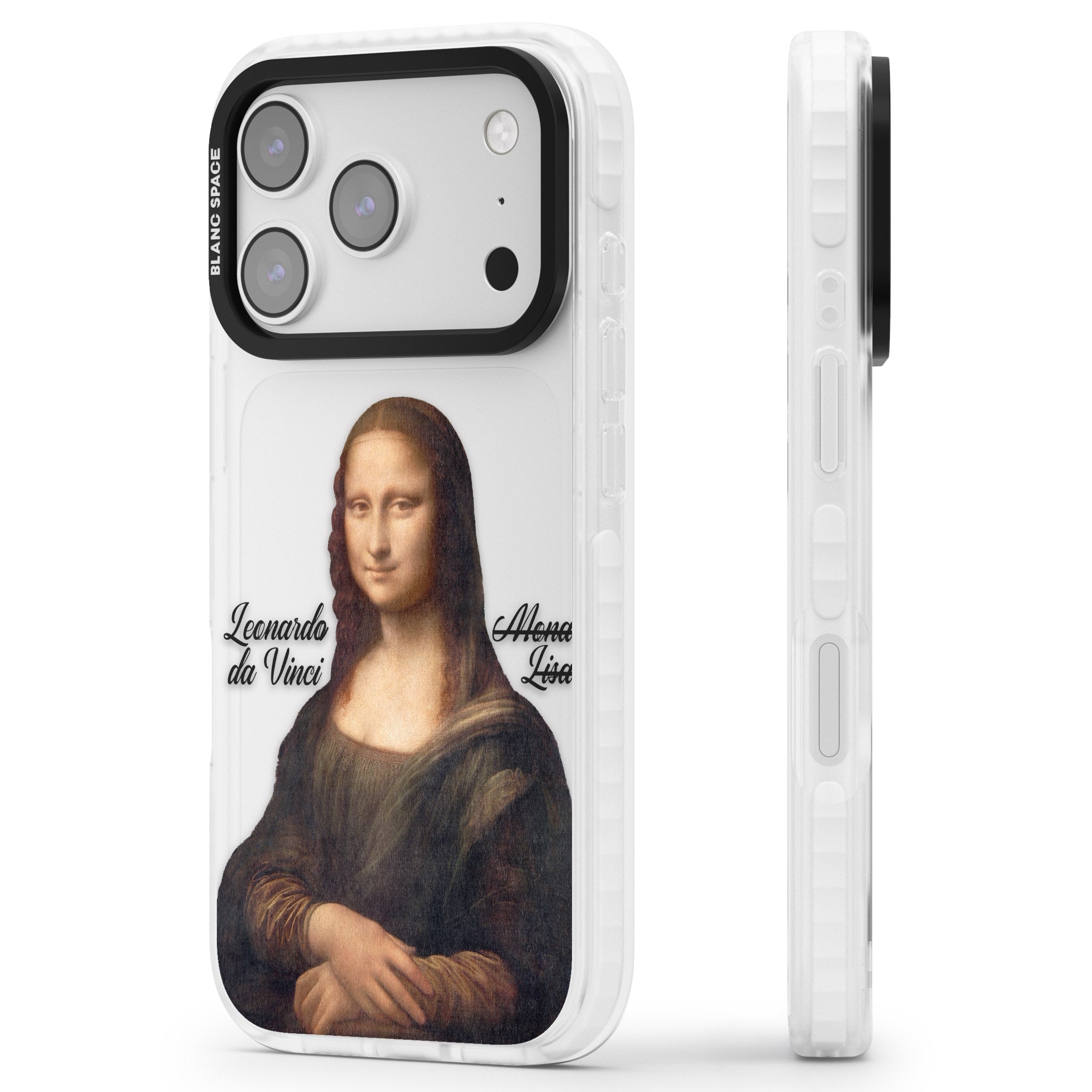Mona Lisa Cutout iPhone 17 Pro Impact Clear Phone Case Side Profile