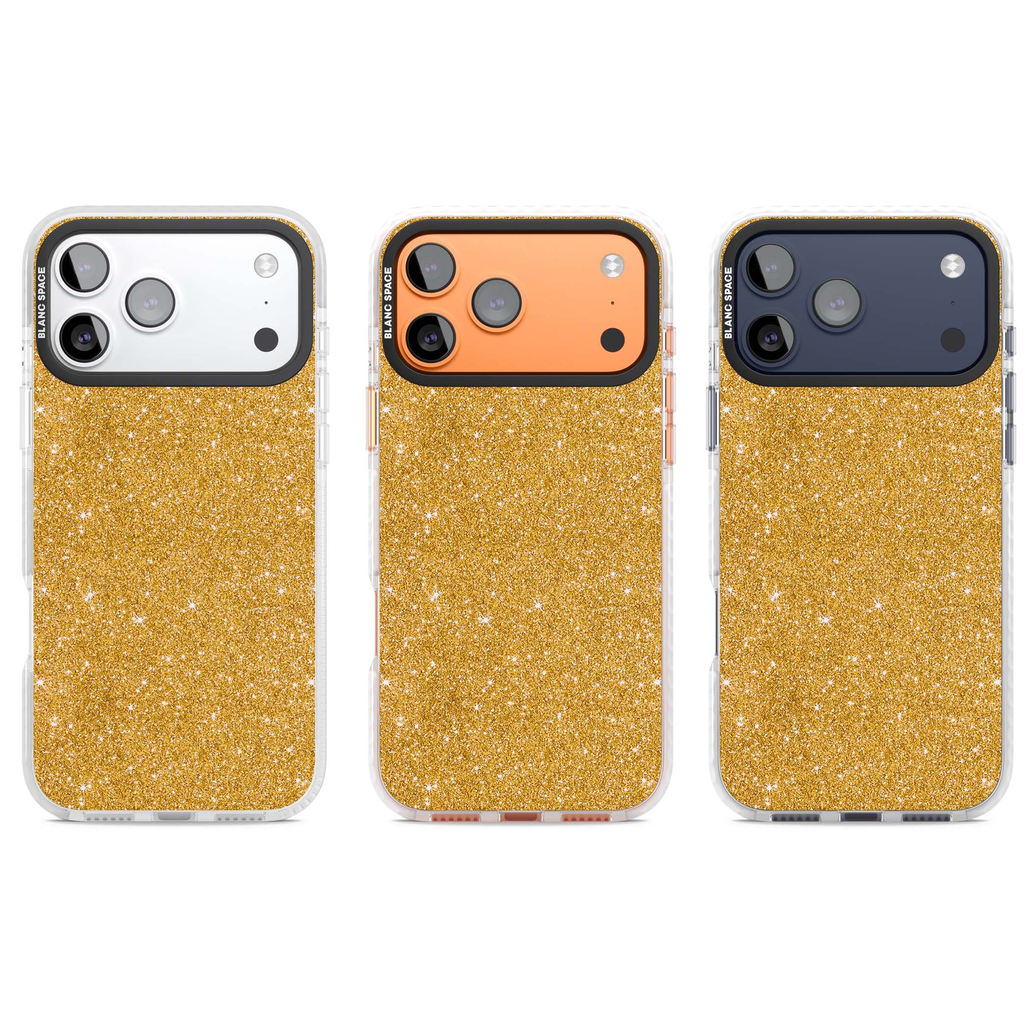 Gold Glitter gold glitter iPhone case featuring a shimmering sparkle wallpaper design in luxury gold | Black Impact case for iPhone 17 Pro, iPhone 17 Pro Max