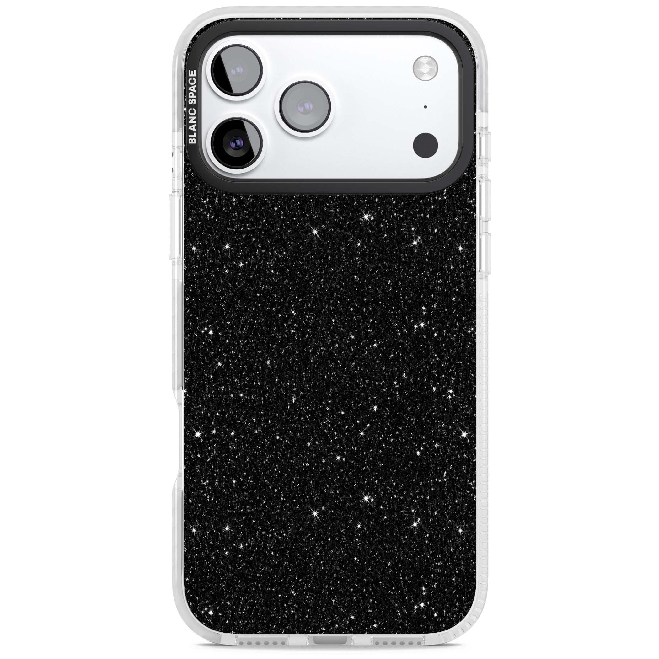 Black Glitter black glitter iPhone case featuring an all-over sparkly shimmer pattern on a jet black base | Black Impact case for iPhone 17 Pro, iPhone 17 Pro Max
