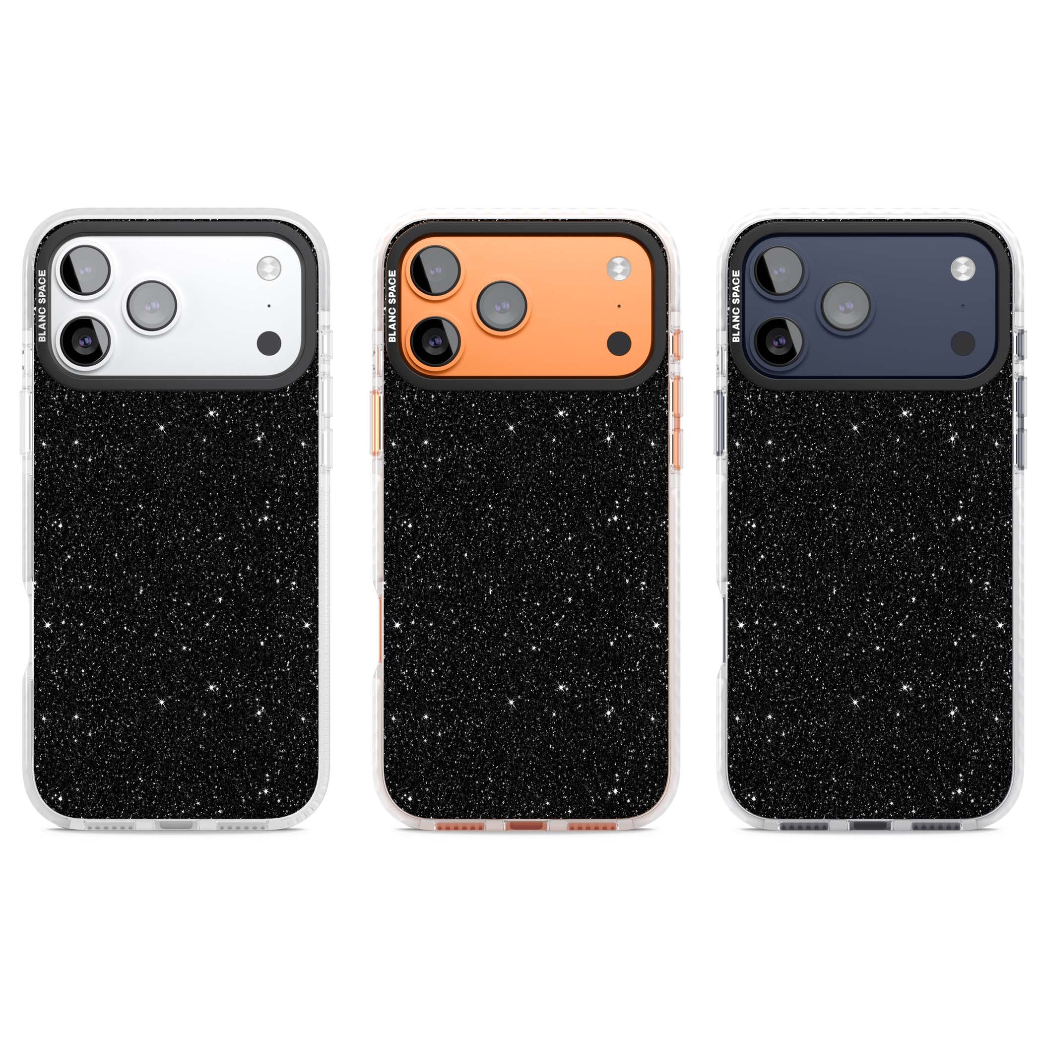 Black Glitter black glitter iPhone case featuring an all-over sparkly shimmer pattern on a jet black base | Black Impact case for iPhone 17 Pro, iPhone 17 Pro Max