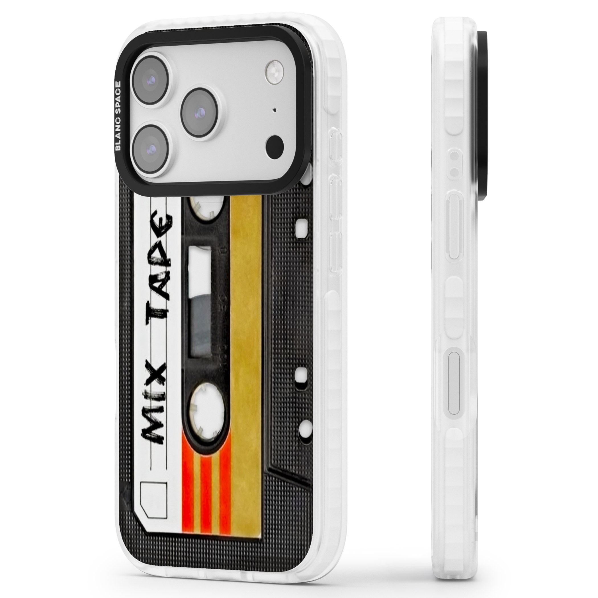 Retro Mix Tape iPhone 17 Pro Impact Clear Phone Case Side Profile