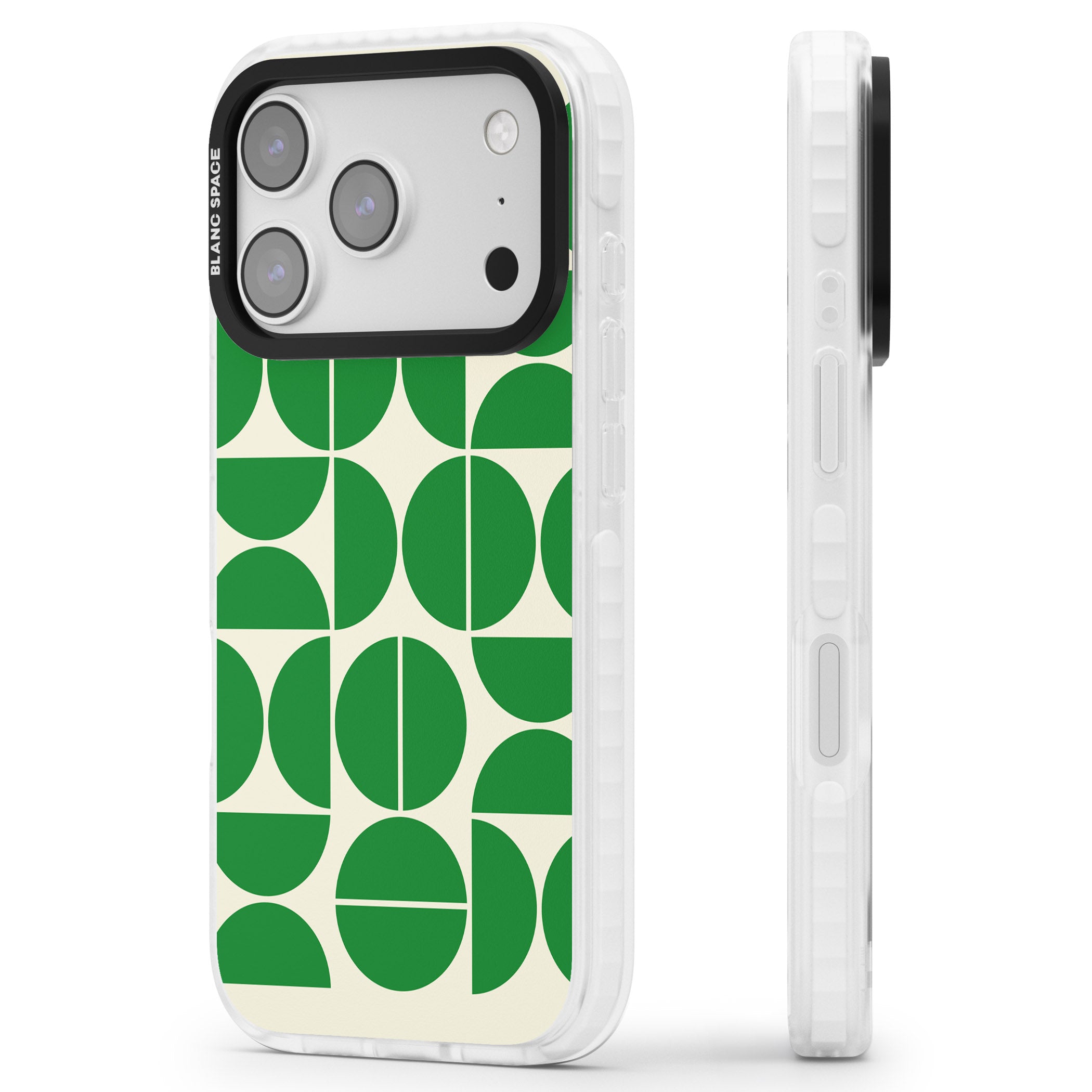Retro Green Circles iPhone 17 Pro Impact Clear Phone Case Side Profile