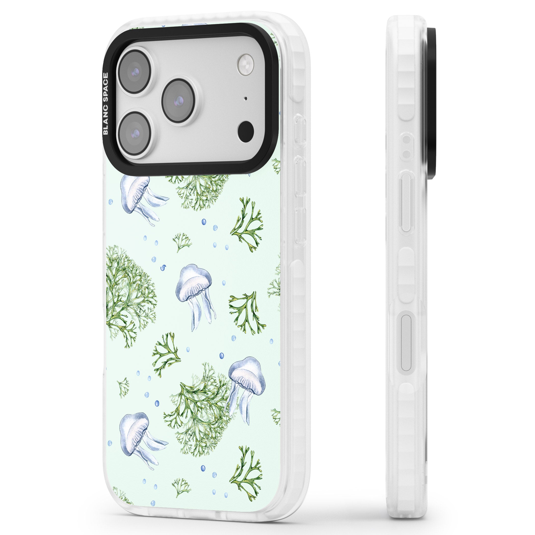 Jellyfish & Seaweed iPhone 17 Pro Impact Clear Phone Case Side Profile