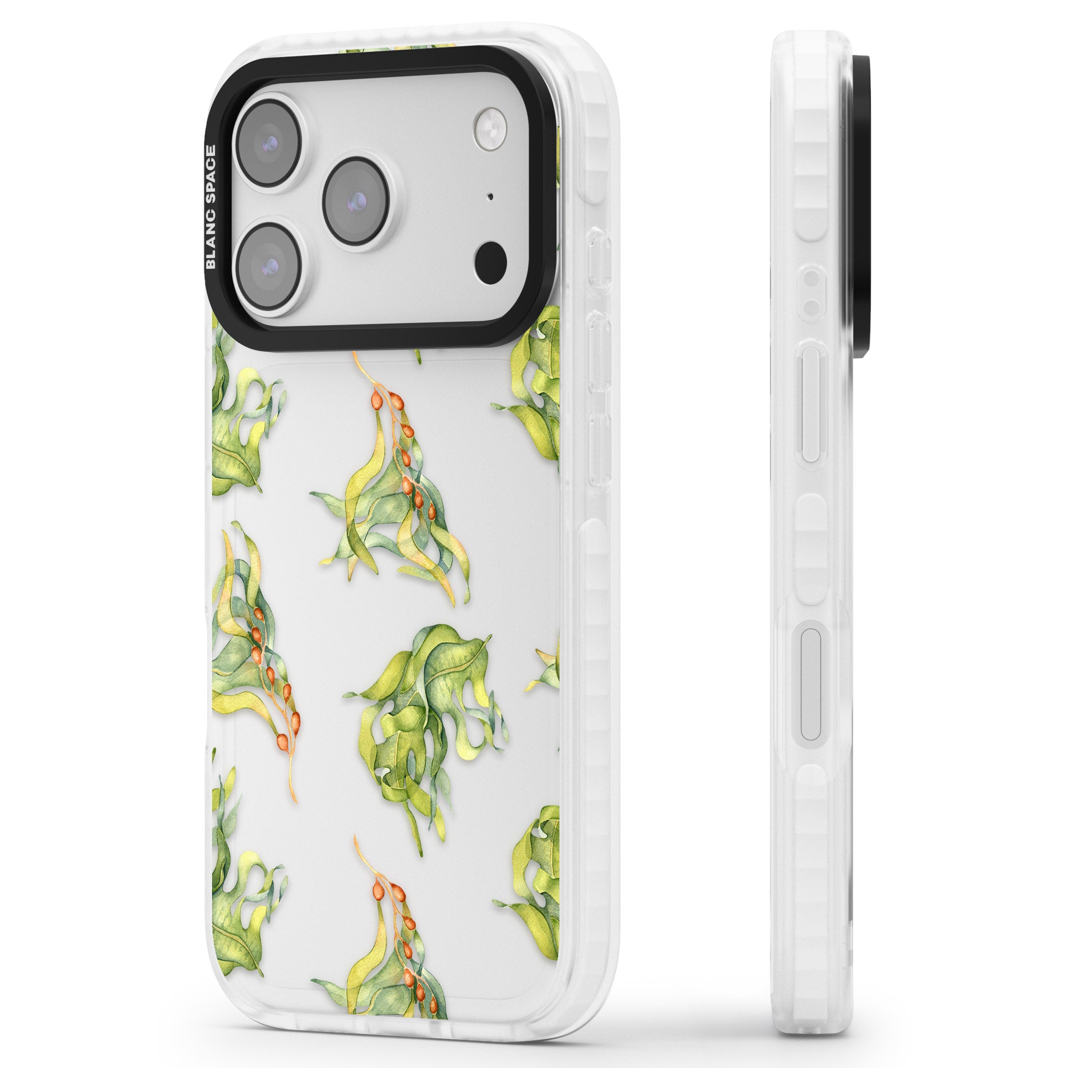 Flowing Seaweed Watercolor iPhone 17 Pro Max Impact Clear Phone Case Side Profile