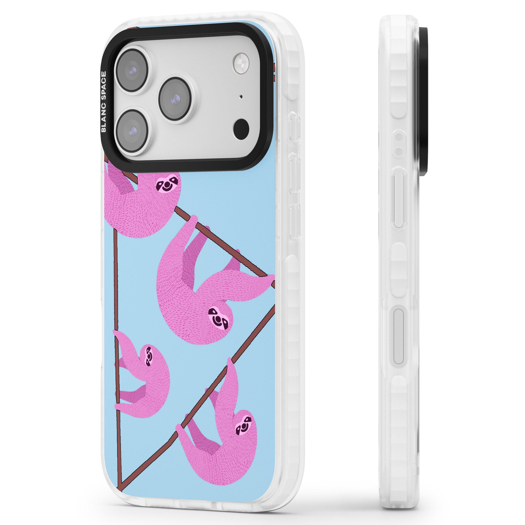 Pink Sloth iPhone 17 Pro Impact Clear Phone Case Side Profile