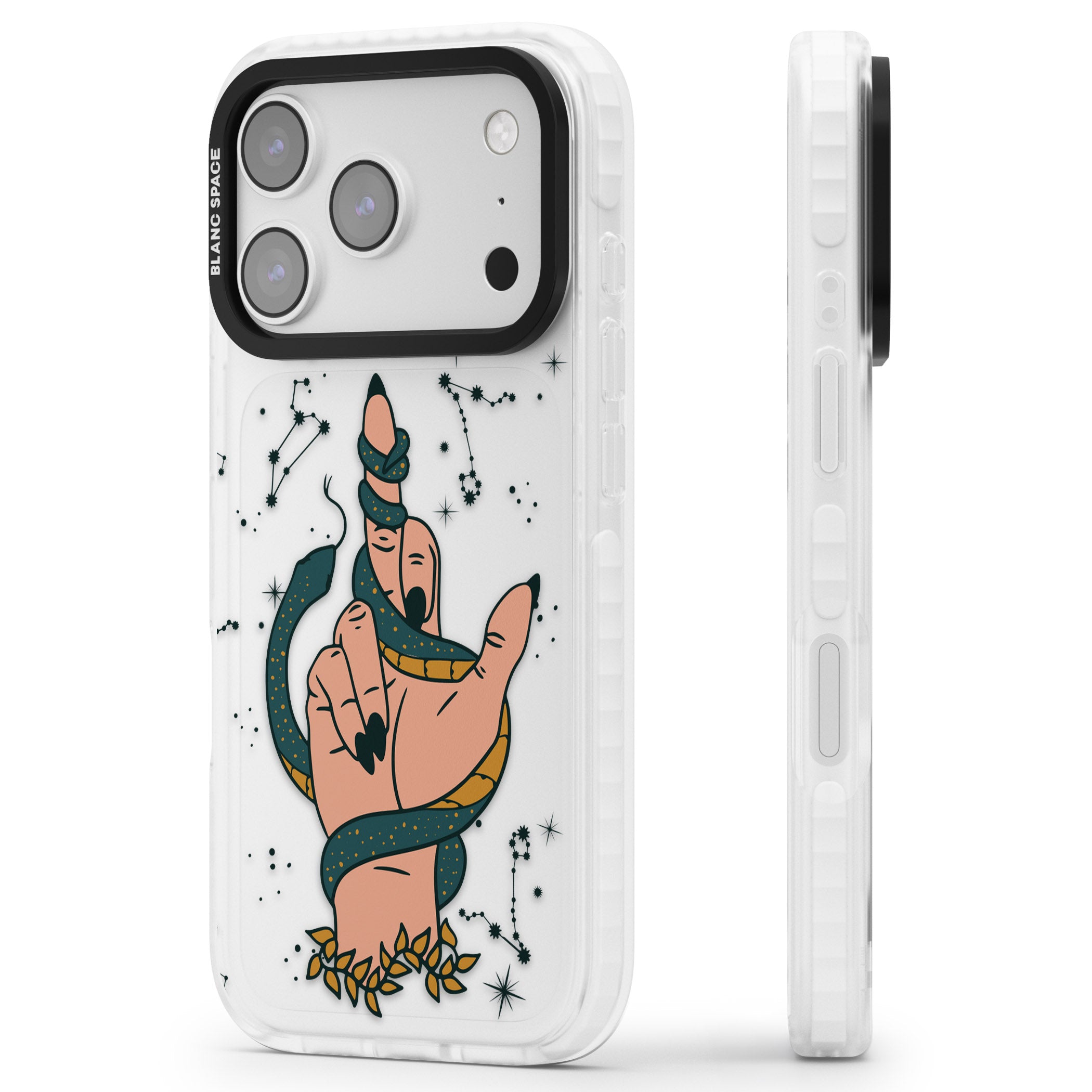 Snakes, Stars And Cynicism iPhone 17 Pro Max Impact Clear Phone Case Side Profile