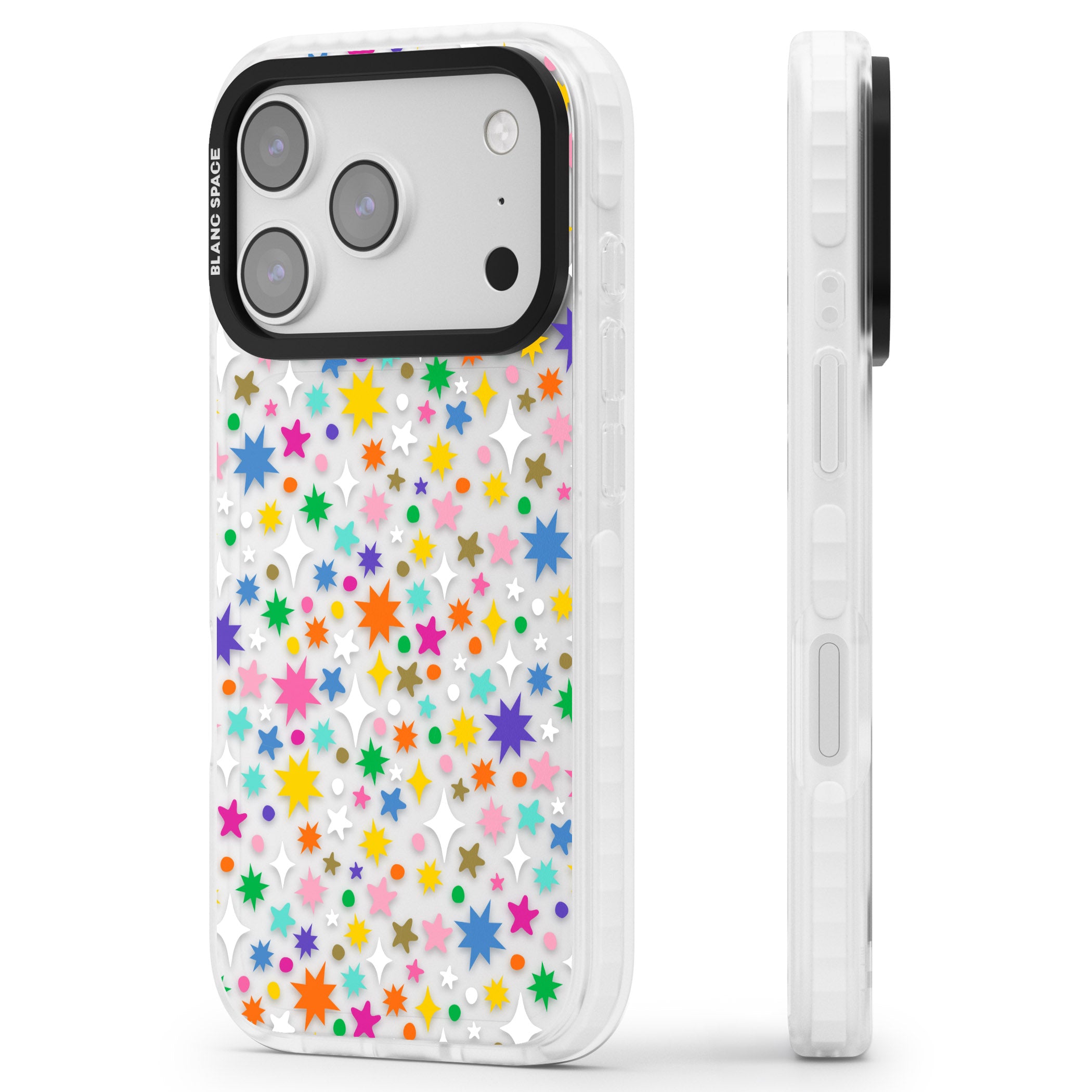 Rainbow Starburst iPhone 17 Pro Impact Clear Phone Case Side Profile