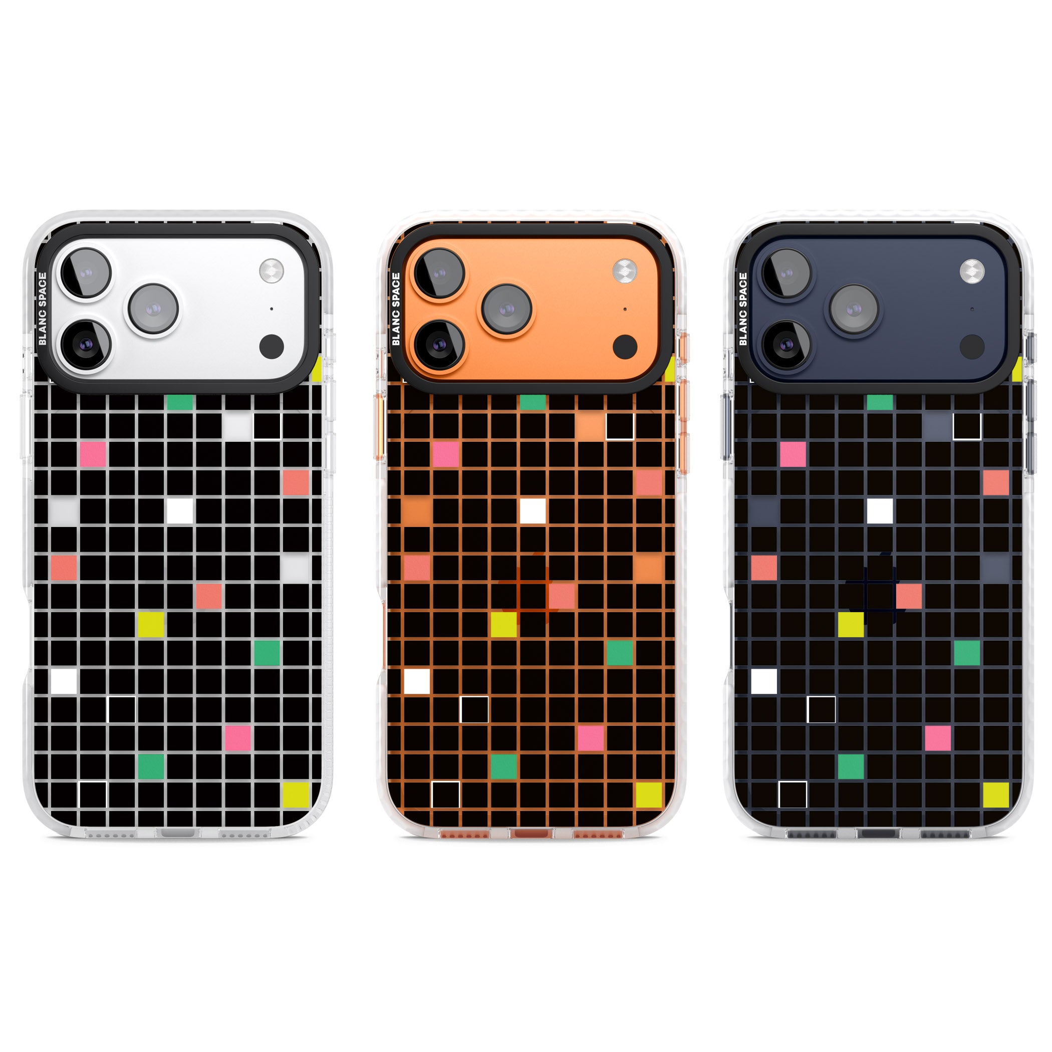 Vibrant Black Geometric Grid iPhone 17 Pro Impact Clear Phone Case APT Impact Protection