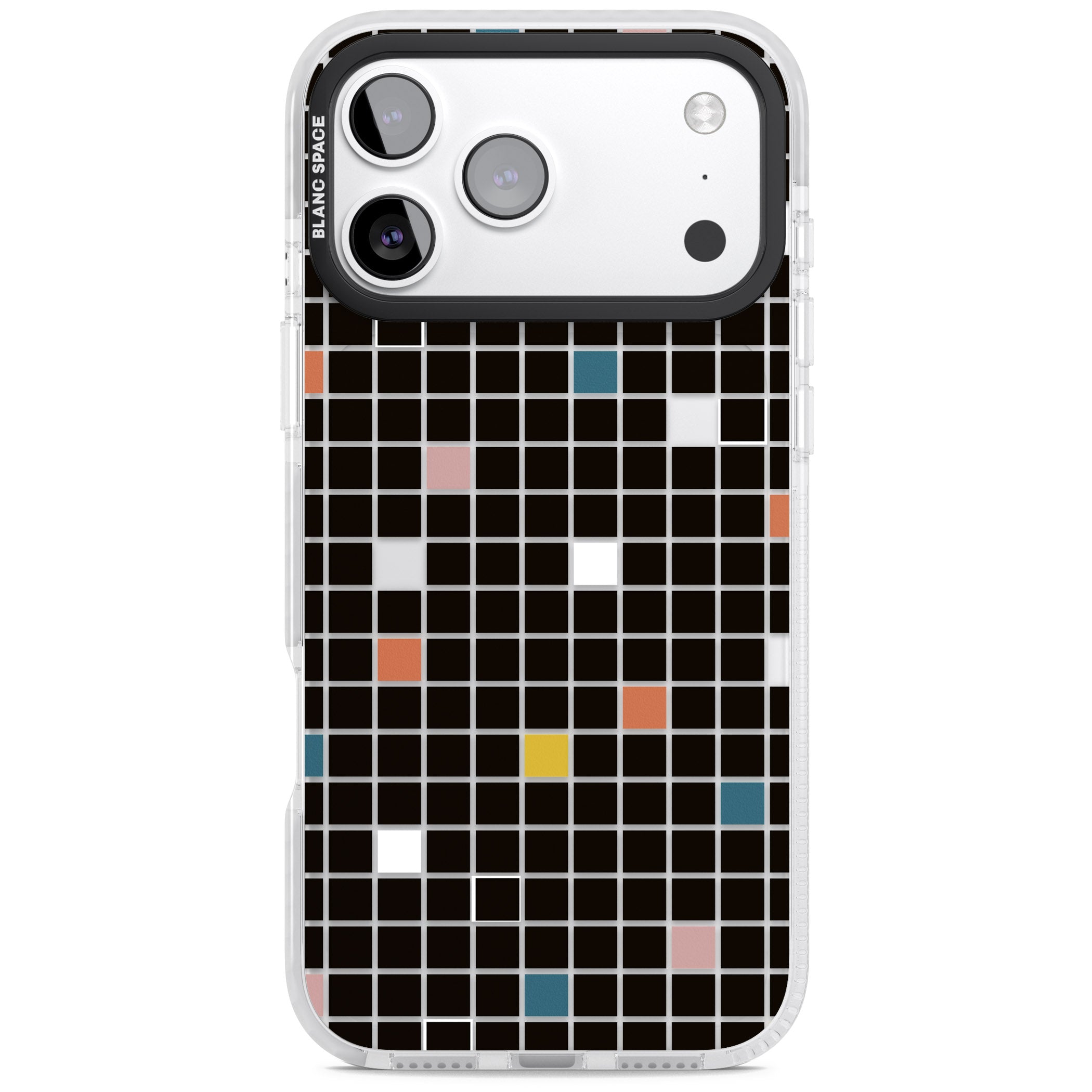 Earthtone Black Geometric Grid iPhone 17 Pro Max Impact Clear Phone Case
