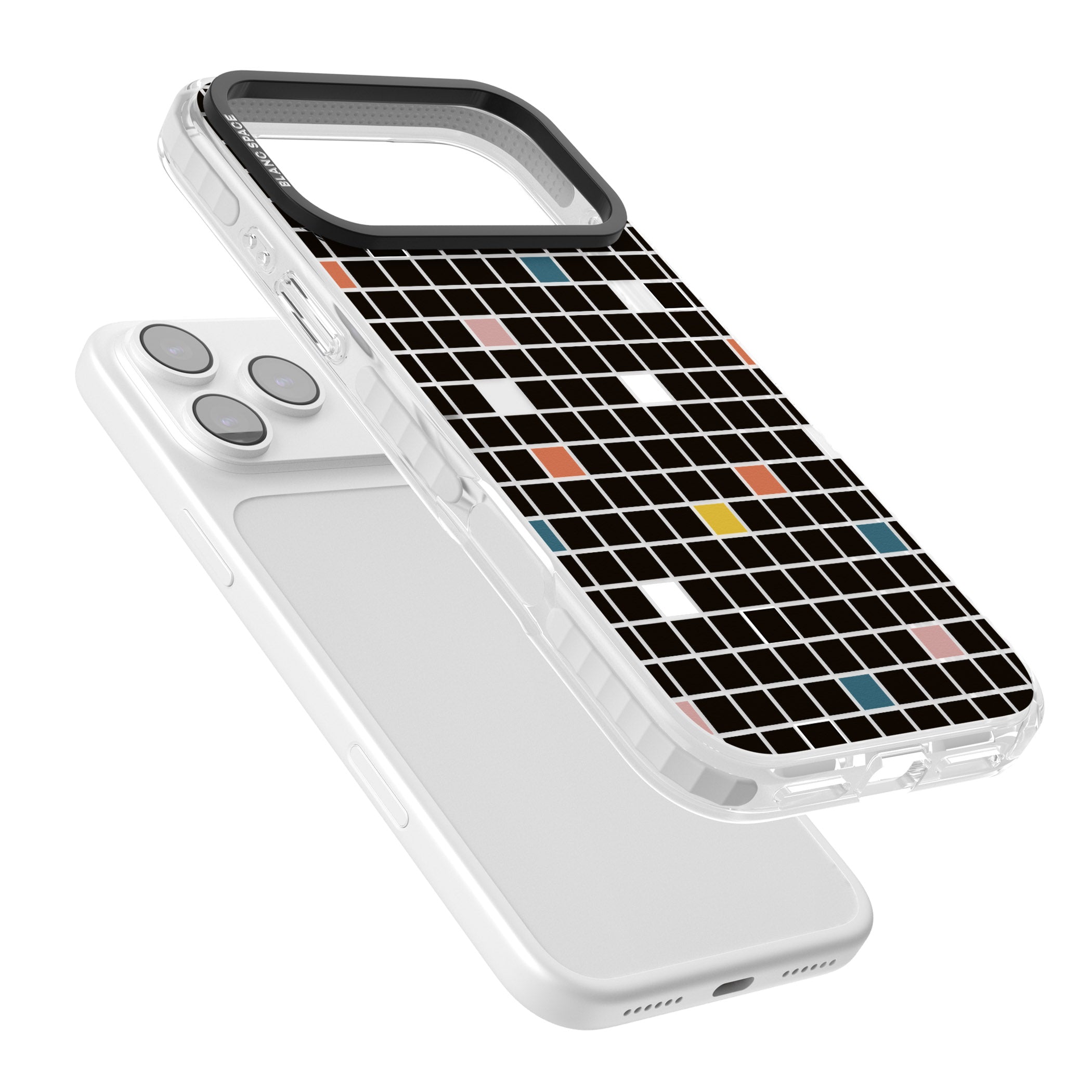 Earthtone Black Geometric Grid iPhone 17 Pro Max Impact Clear Phone Case Colours