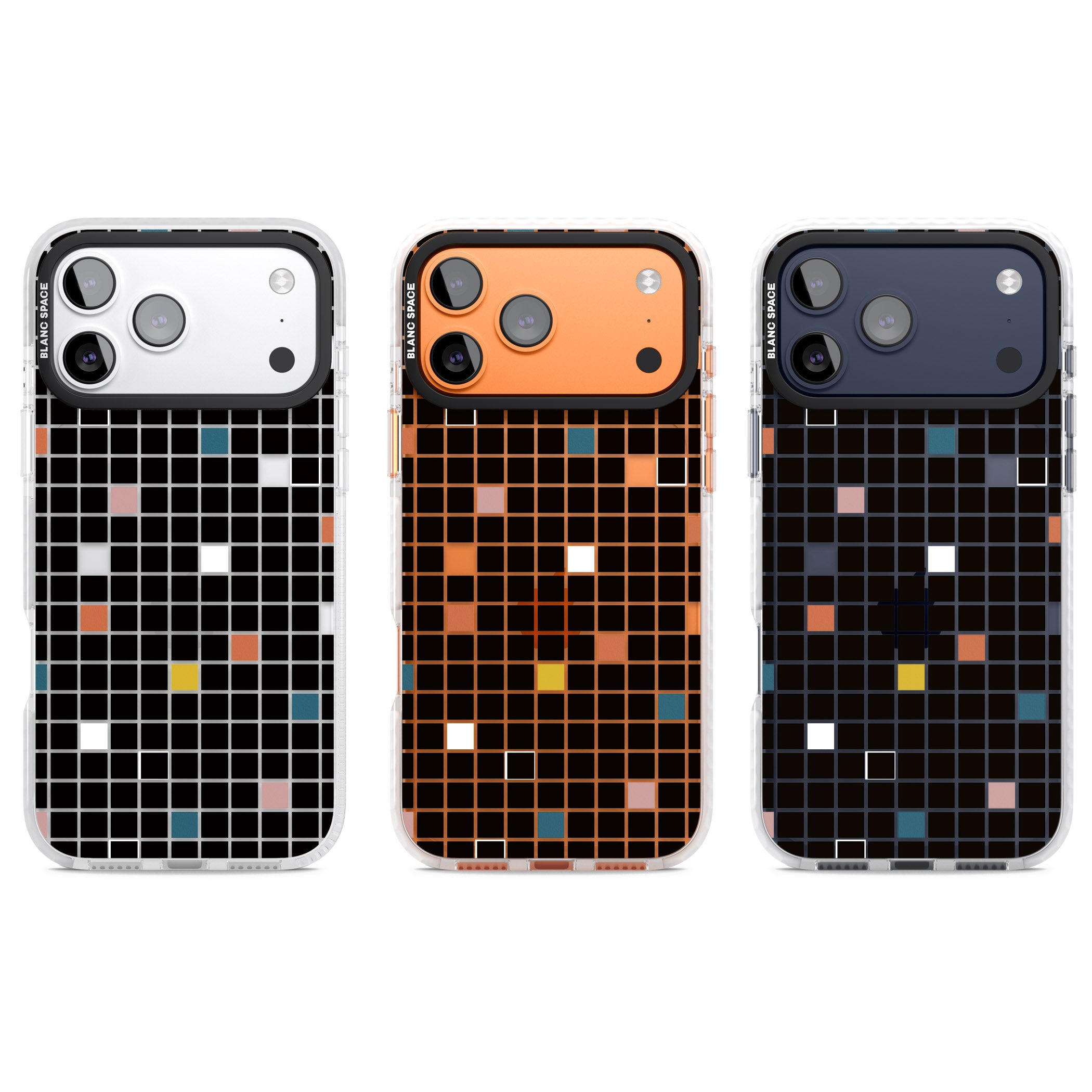 Earthtone Black Geometric Grid iPhone 17 Pro Impact Clear Phone Case APT Impact Protection
