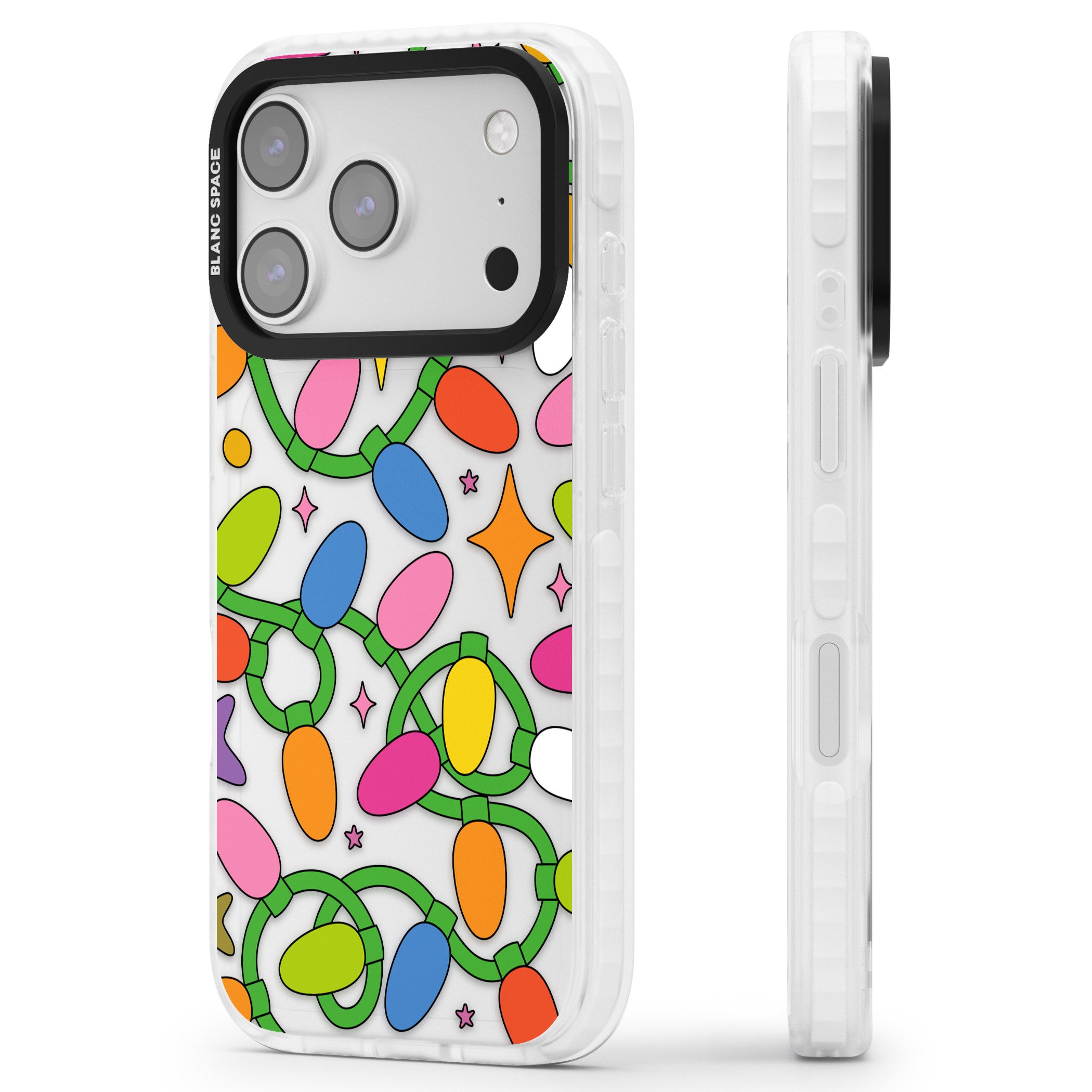 Festive Lights Pattern iPhone 17 Pro Max Impact Clear Phone Case Side Profile