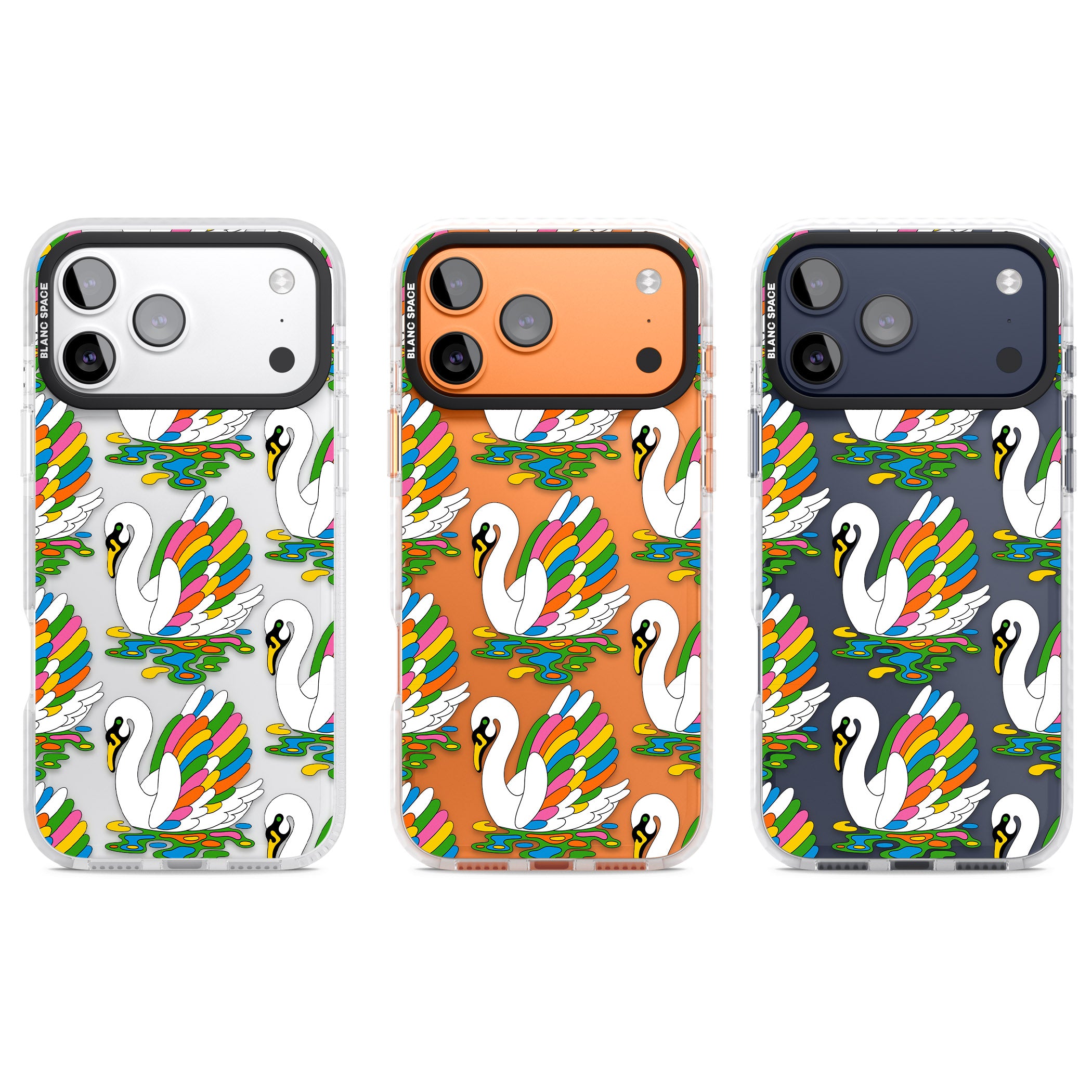 Colourful Swan Pattern iPhone 17 Pro Impact Clear Phone Case APT Impact Protection