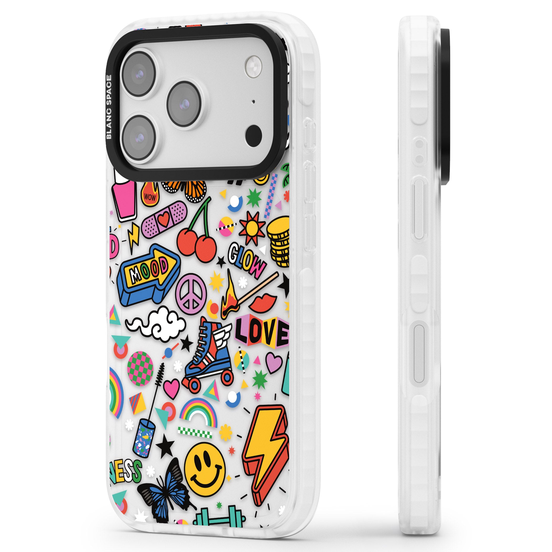Electric Love iPhone 17 Pro Impact Clear Phone Case Side Profile