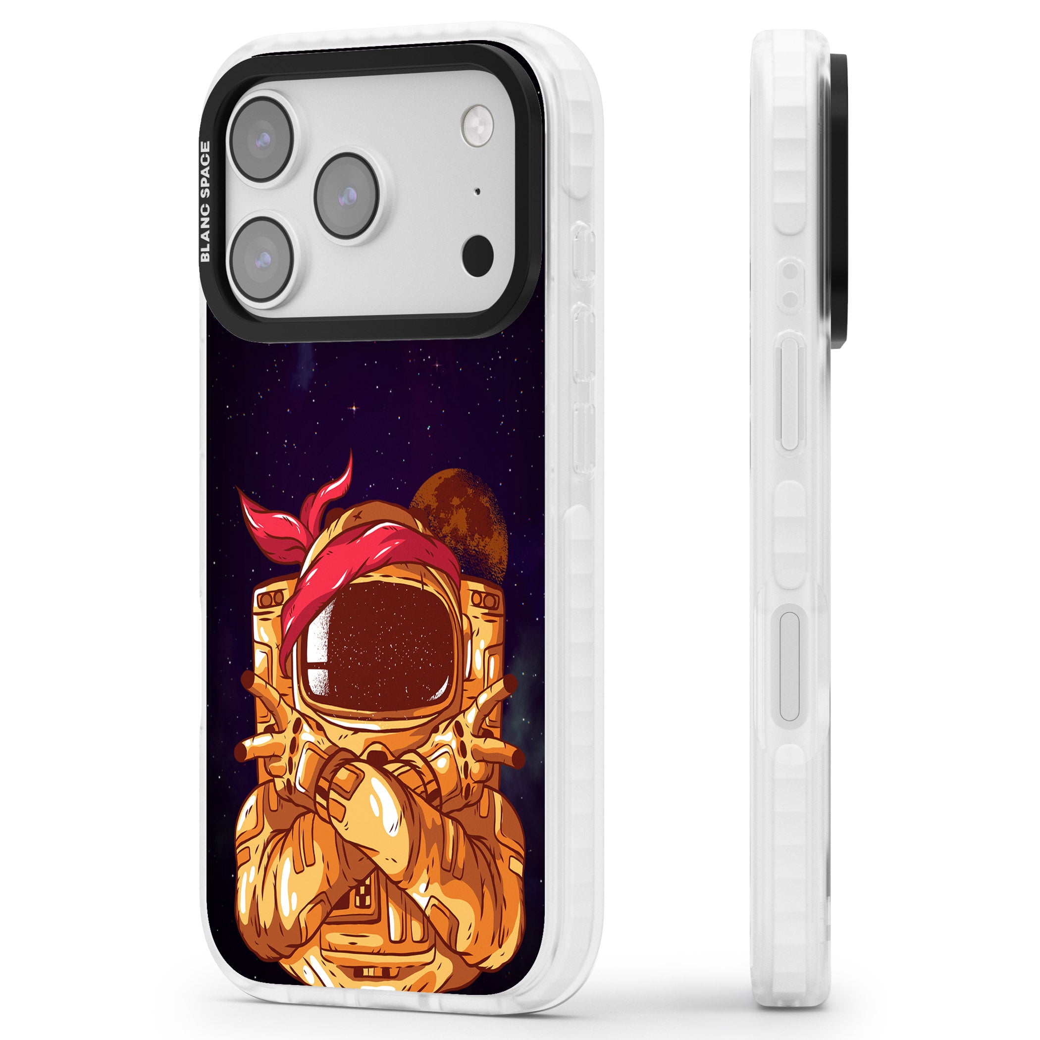 Space Gangster iPhone 17 Pro Impact Clear Phone Case Side Profile