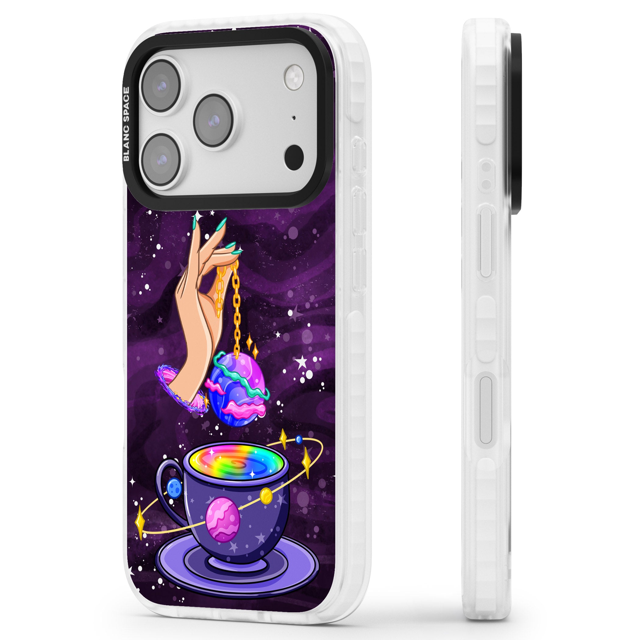 Space Tea iPhone 17 Pro Impact Clear Phone Case Side Profile