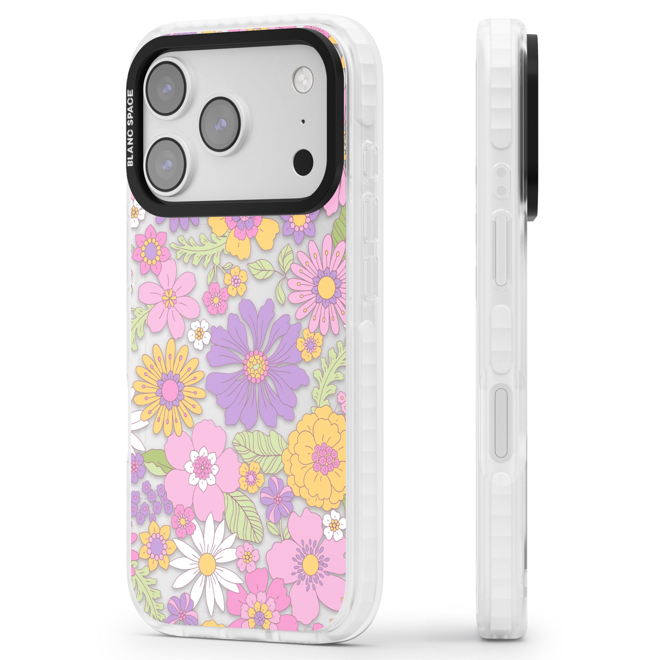 Soft Flower Mix iPhone 17 Pro Impact Clear Phone Case Side Profile