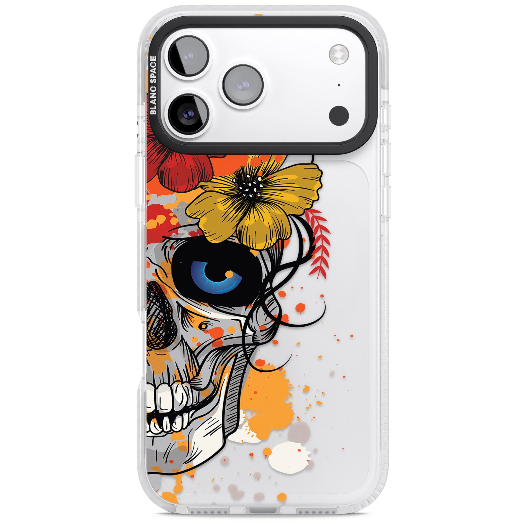 Sugar Skull Flowers iPhone 17 Pro Impact Clear Phone Case