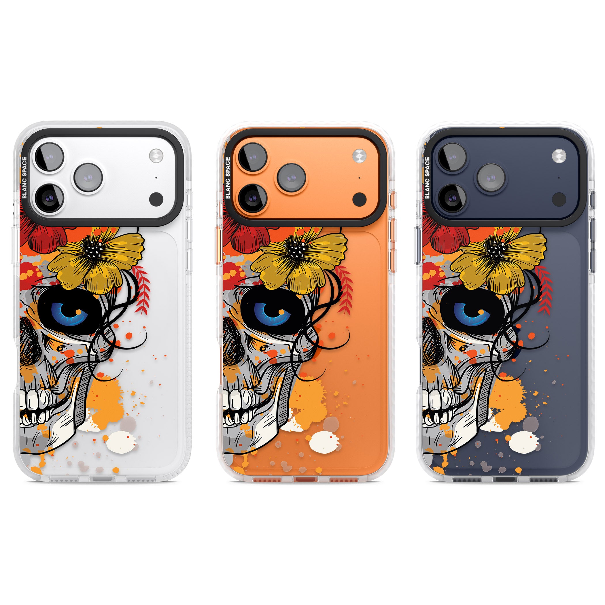 Sugar Skull Flowers iPhone 17 Pro Impact Clear Phone Case APT Impact Protection