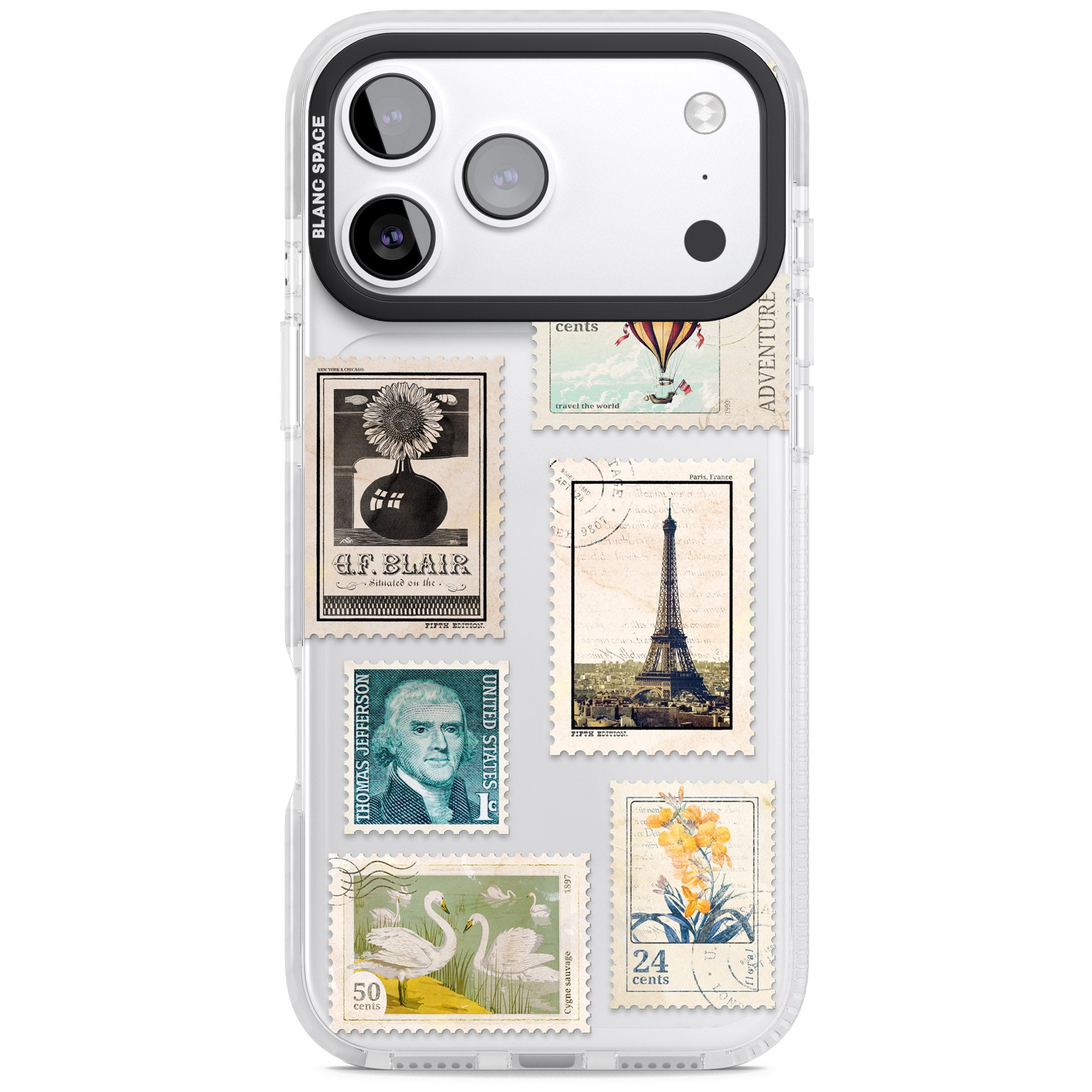 Vintage Stamps iPhone 17 Pro Max Impact Clear Phone Case