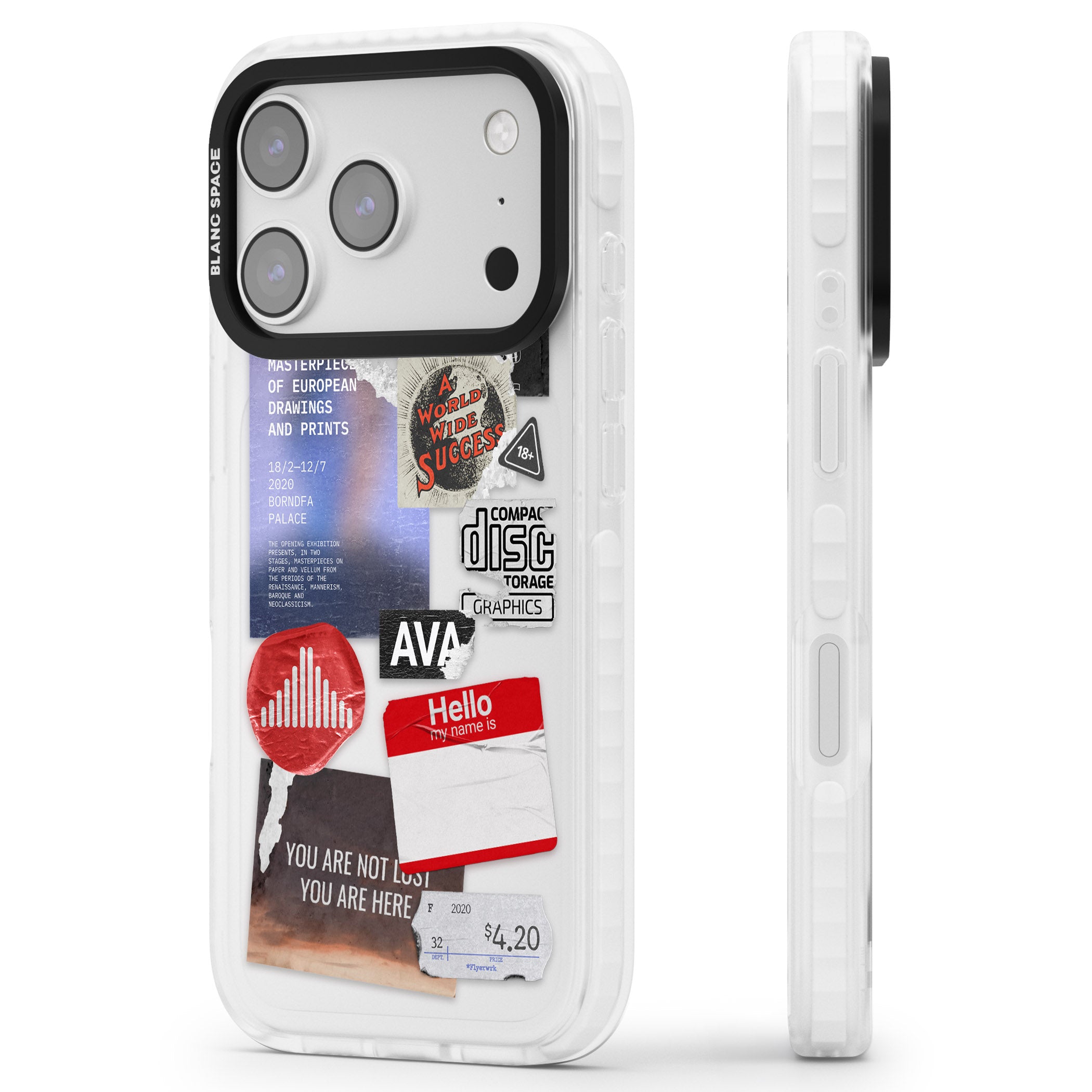 Red & Black Sticker Mix iPhone 17 Pro Impact Clear Phone Case Side Profile