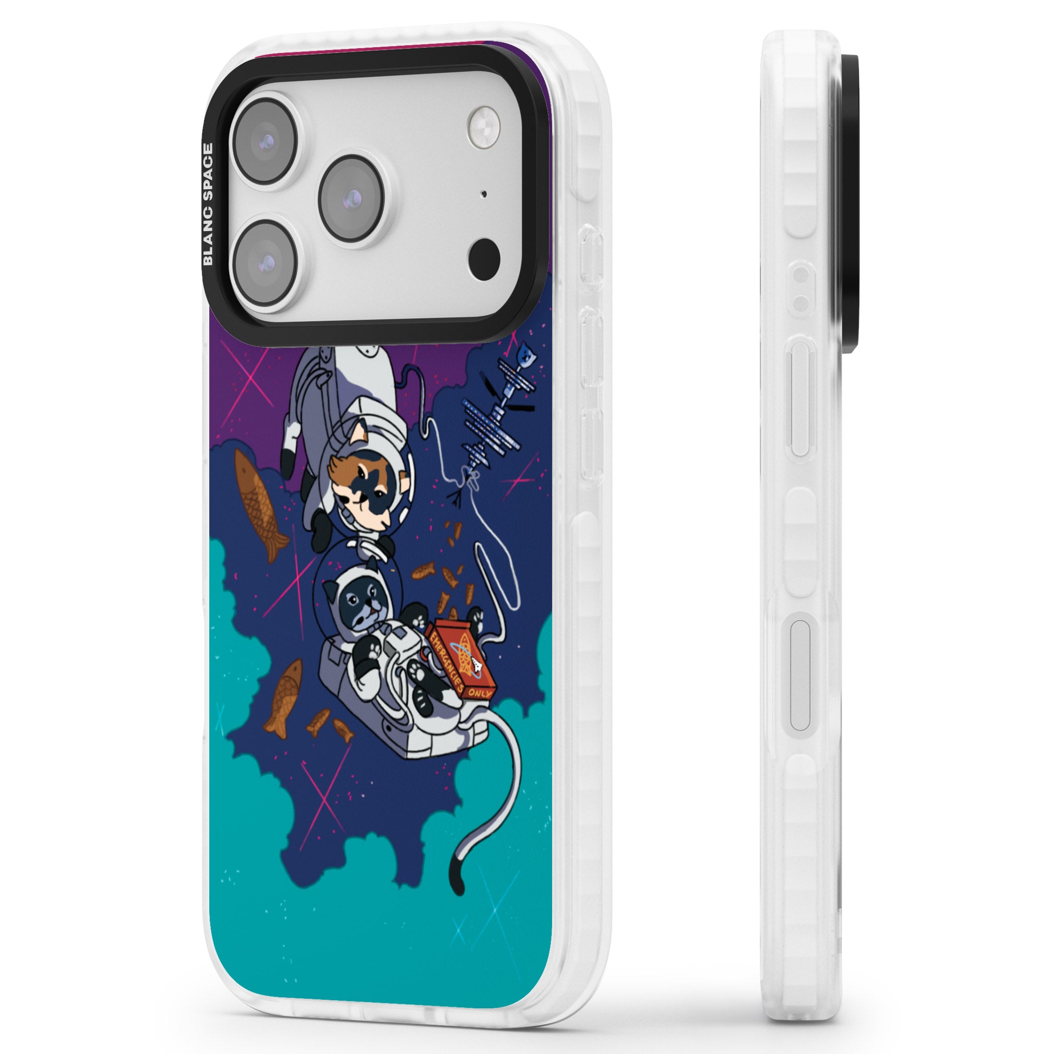Cats In Space iPhone 17 Pro Max Impact Clear Phone Case Side Profile