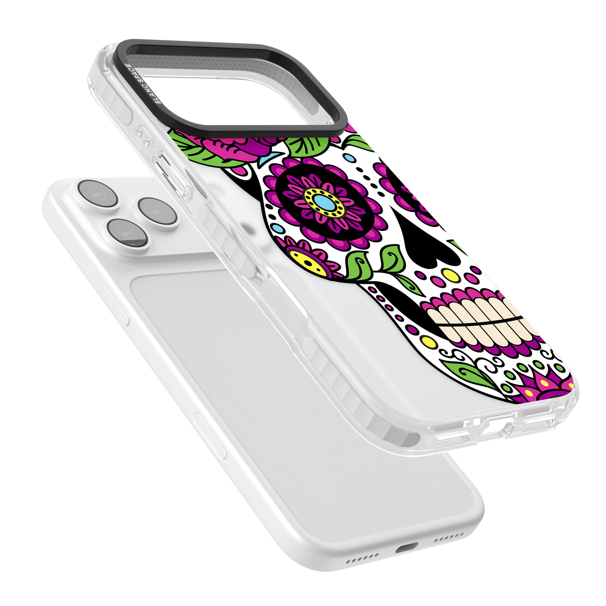 Purple Floral Sugar Skull iPhone 17 Pro Impact Clear Phone Case Colours