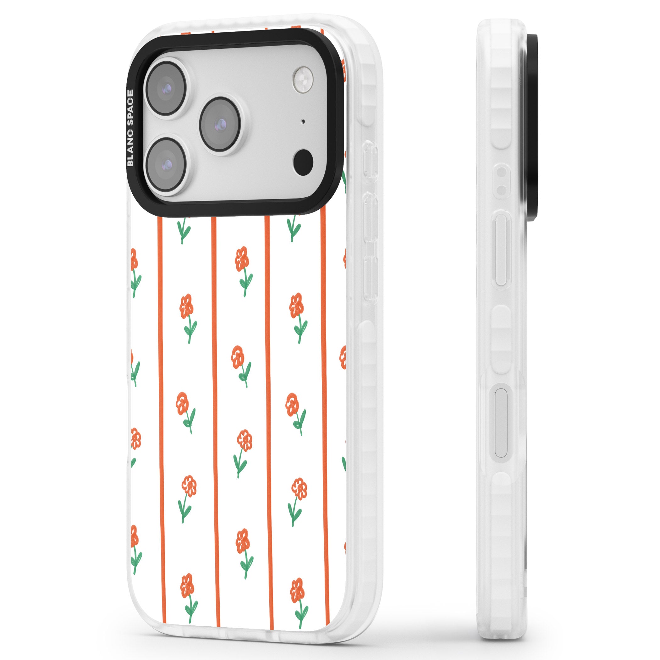Minimal Floral Stripe iPhone 17 Pro Impact Clear Phone Case Side Profile