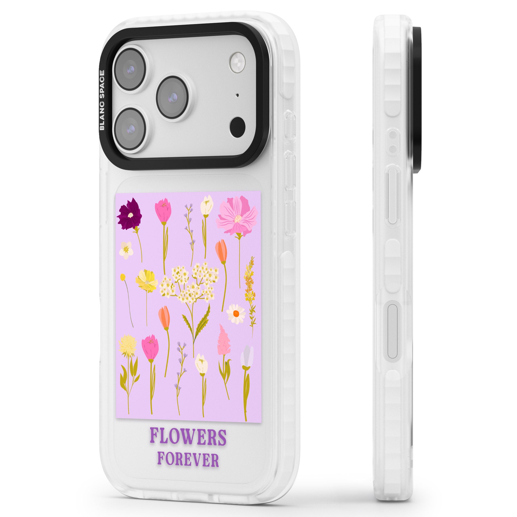 Flowers Forever iPhone 17 Pro Impact Clear Phone Case Side Profile