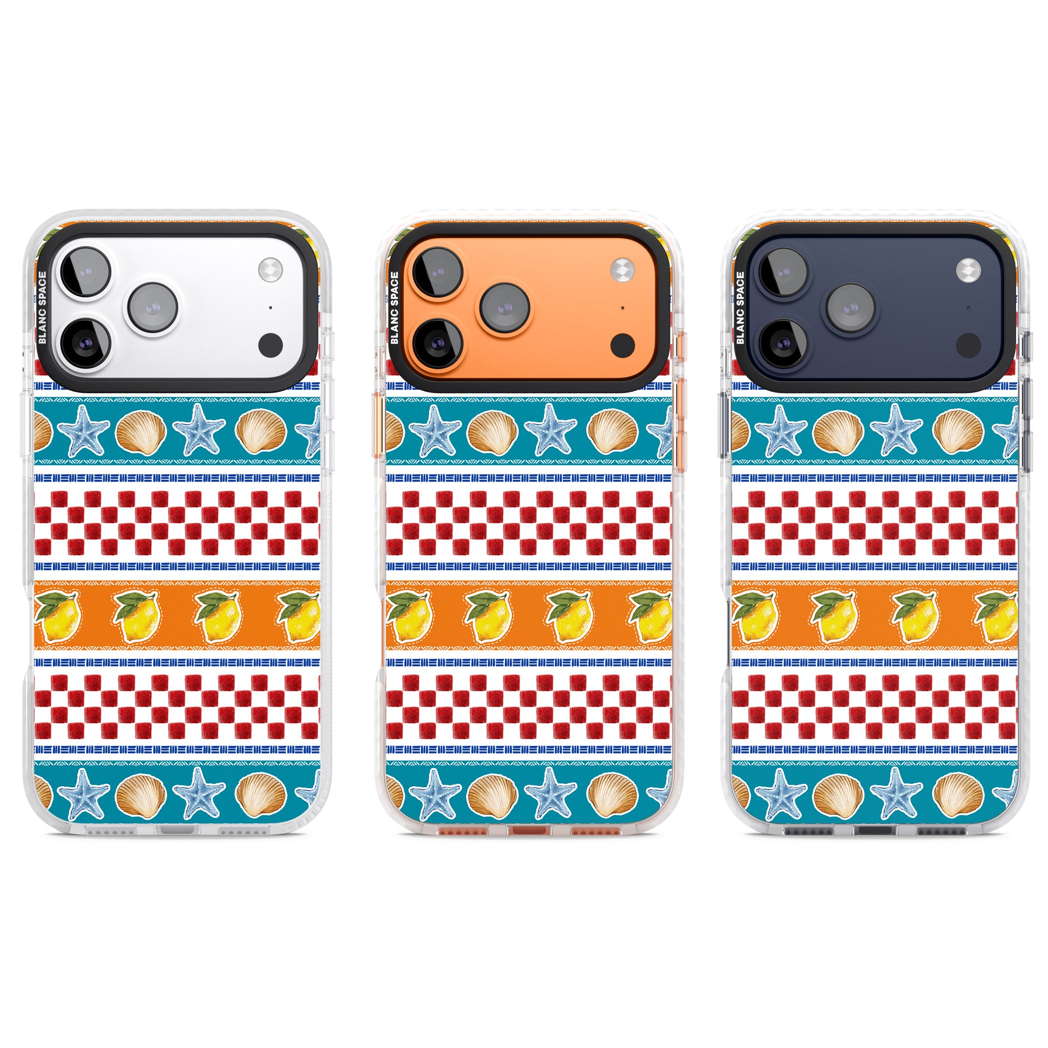 Coastal Italian Check Pattern iPhone 17 Pro Impact Clear Phone Case APT Impact Protection