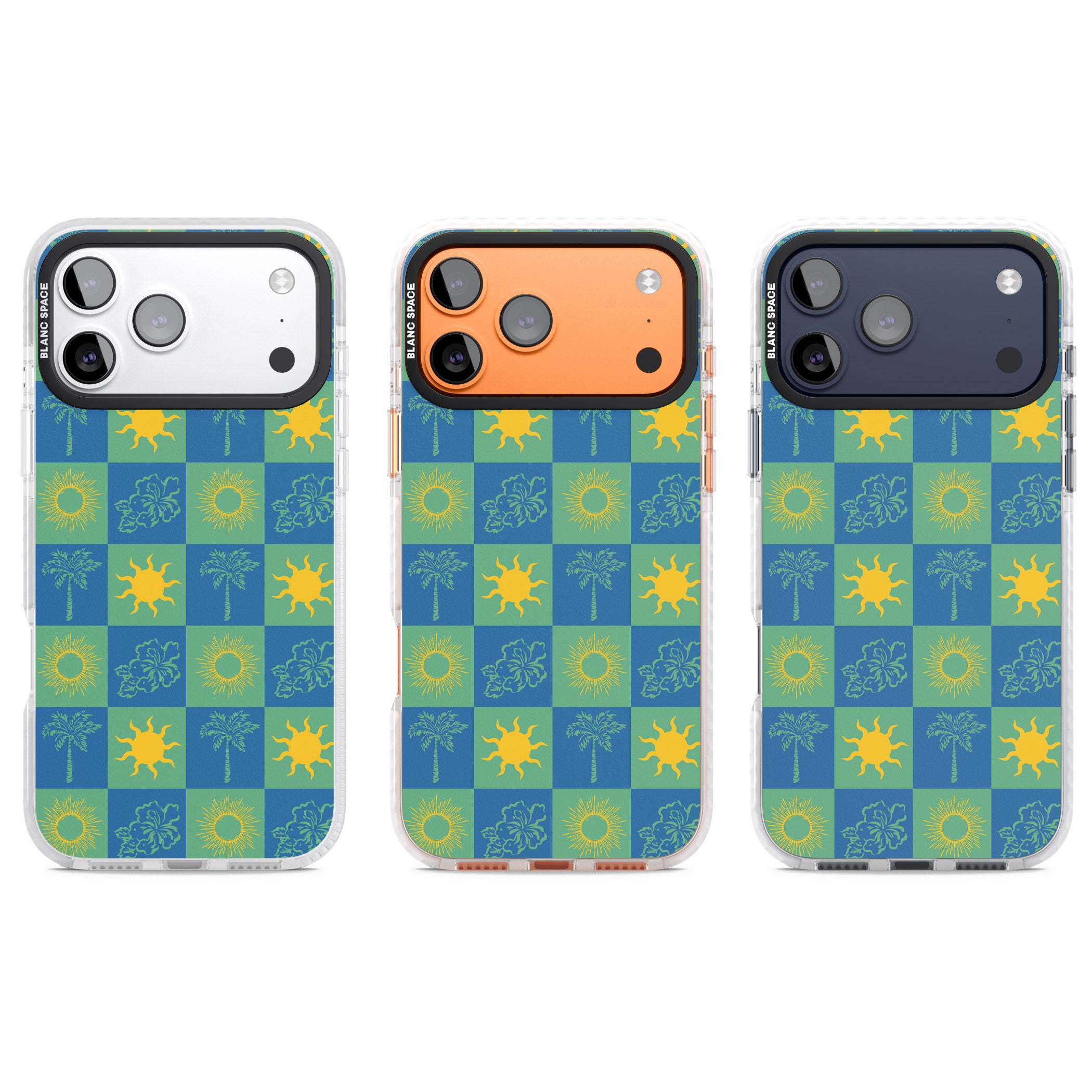 Green & Blue Tropical Checked iPhone 17 Pro Impact Clear Phone Case APT Impact Protection