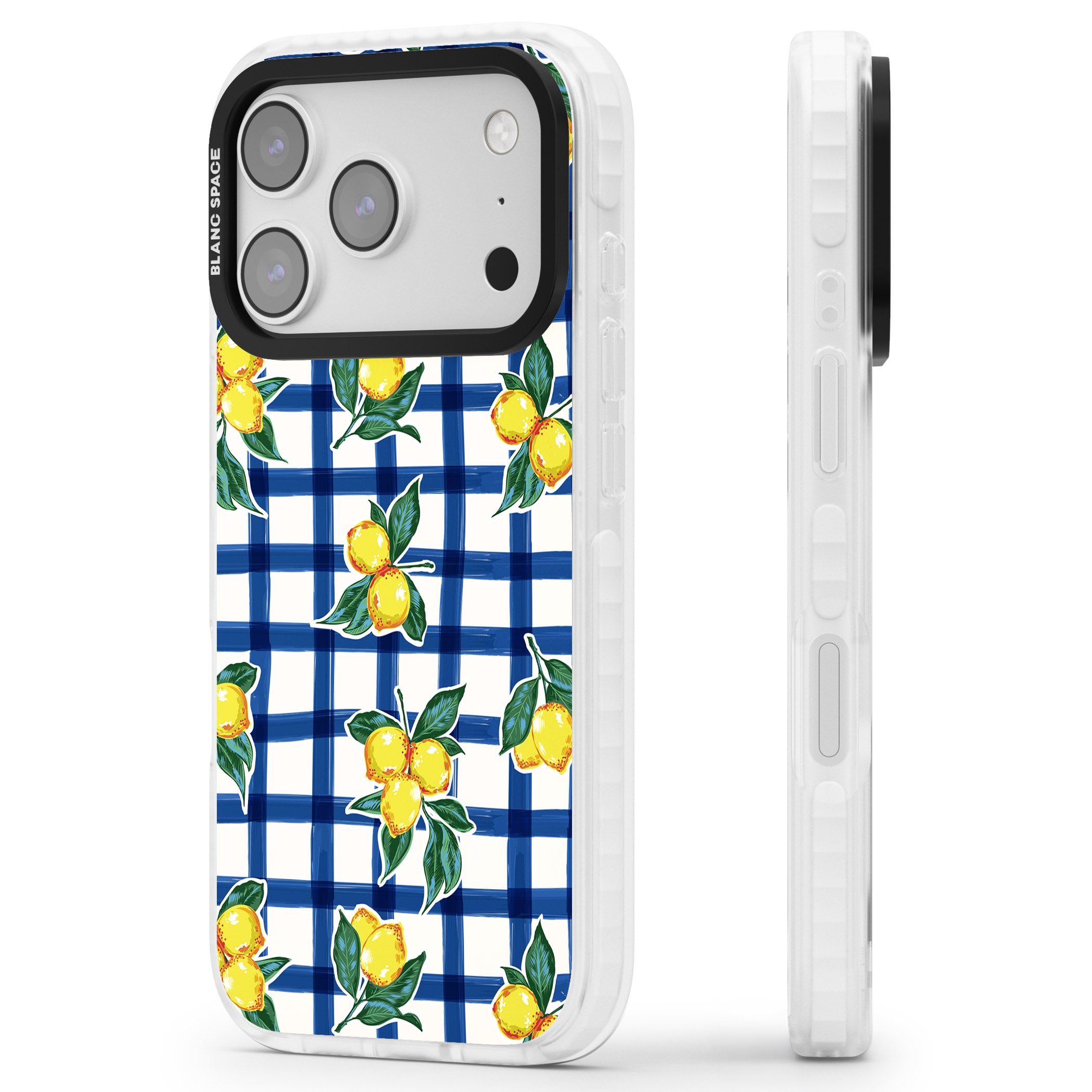 Lemon Gingham iPhone 17 Pro Impact Clear Phone Case Side Profile
