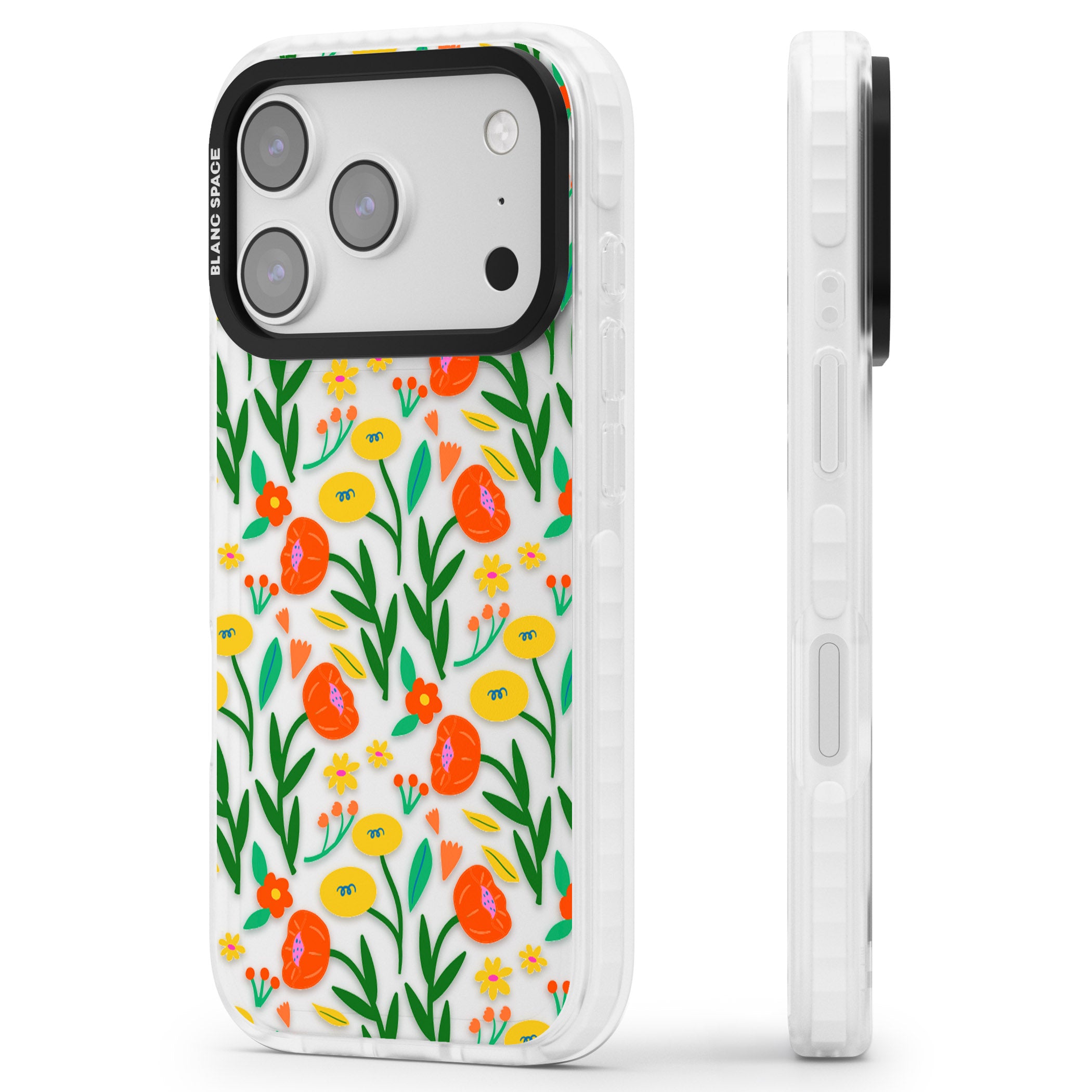 Summer Flower Fiesta iPhone 17 Pro Impact Clear Phone Case Side Profile