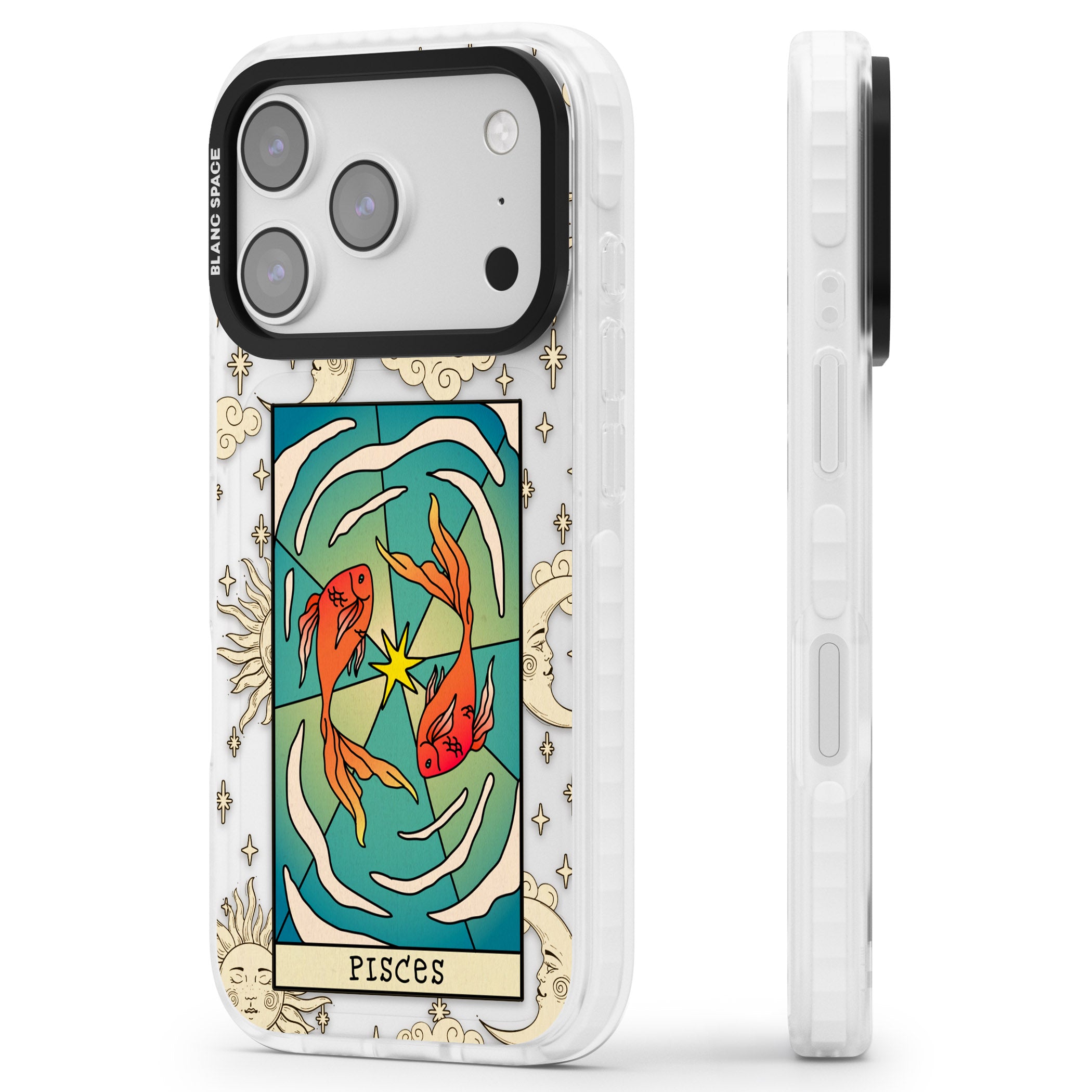 Celestial Zodiac Pisces iPhone 17 Pro Impact Clear Phone Case Side Profile