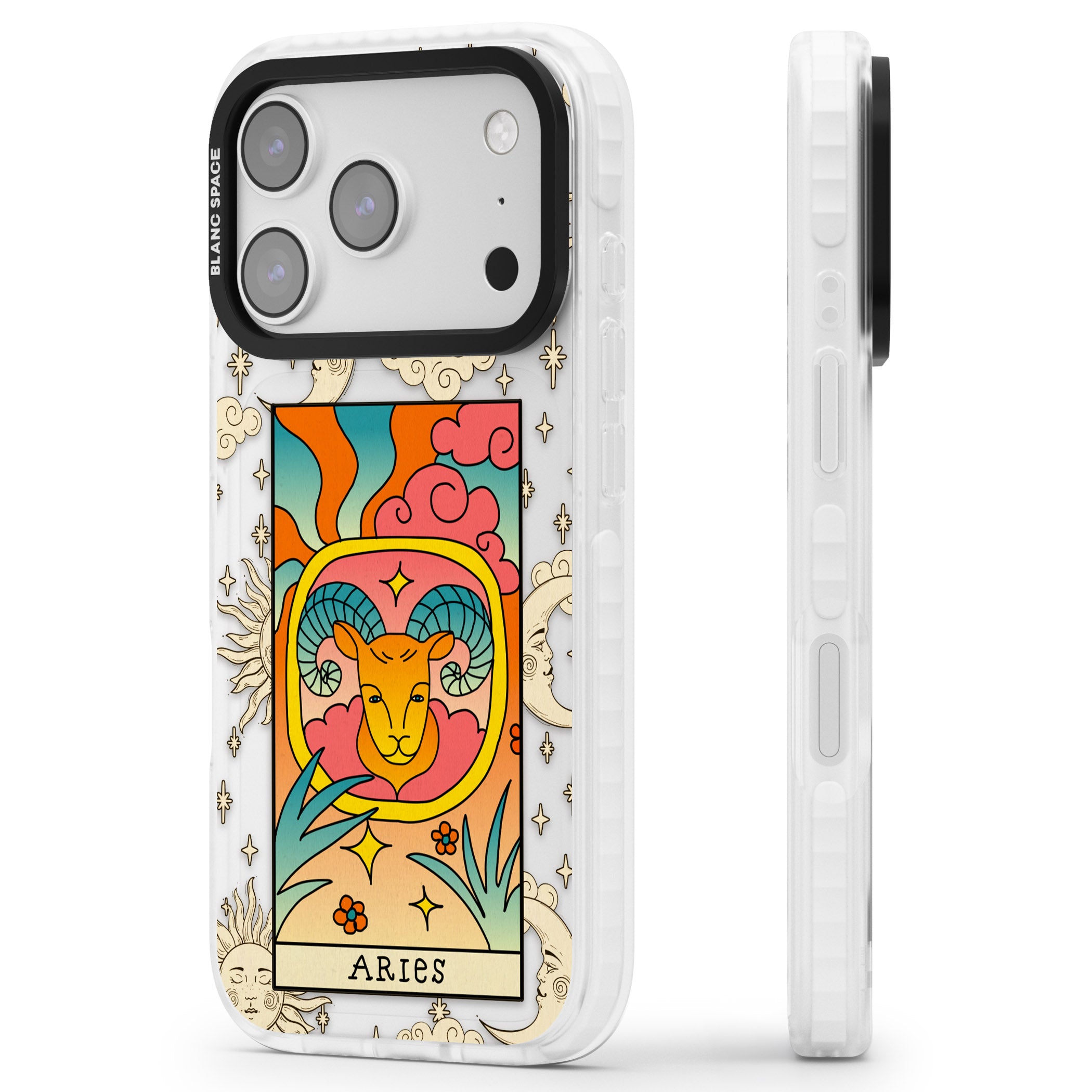 Celestial Zodiac Aries iPhone 17 Pro Impact Clear Phone Case Side Profile