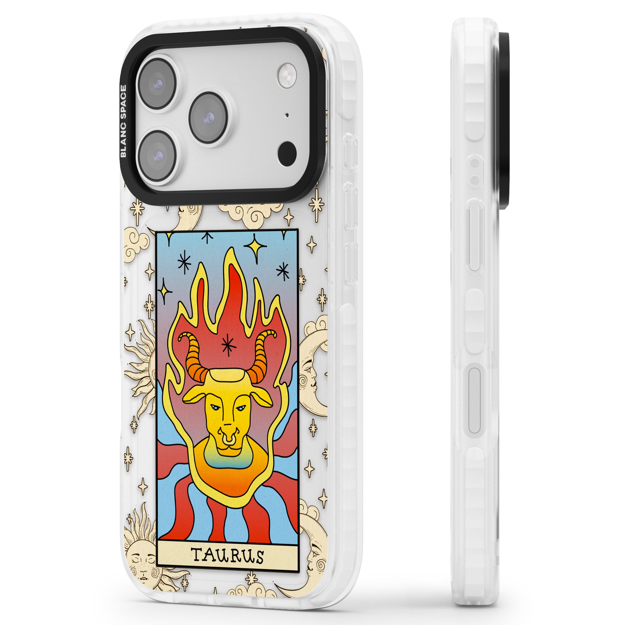 Celestial Zodiac Taurus iPhone 17 Pro Impact Clear Phone Case Side Profile